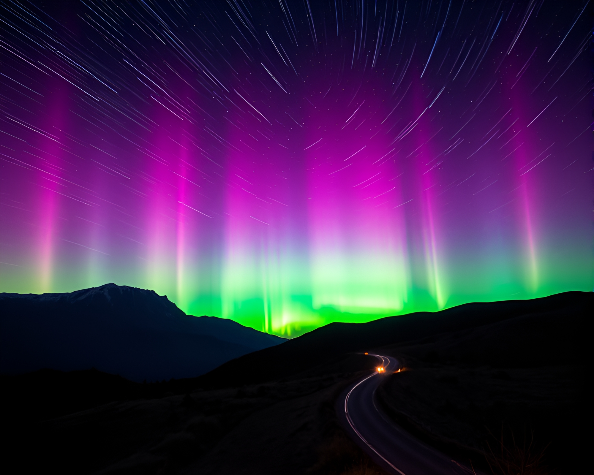 Quantum Light Trails in Aurora Calligraphy – free AI stock image