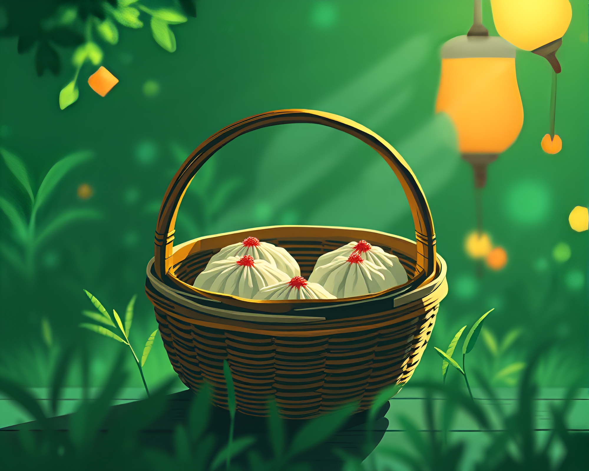 Pixel Art Dim Sum Basket with Emerald Green Highlights – free AI stock image