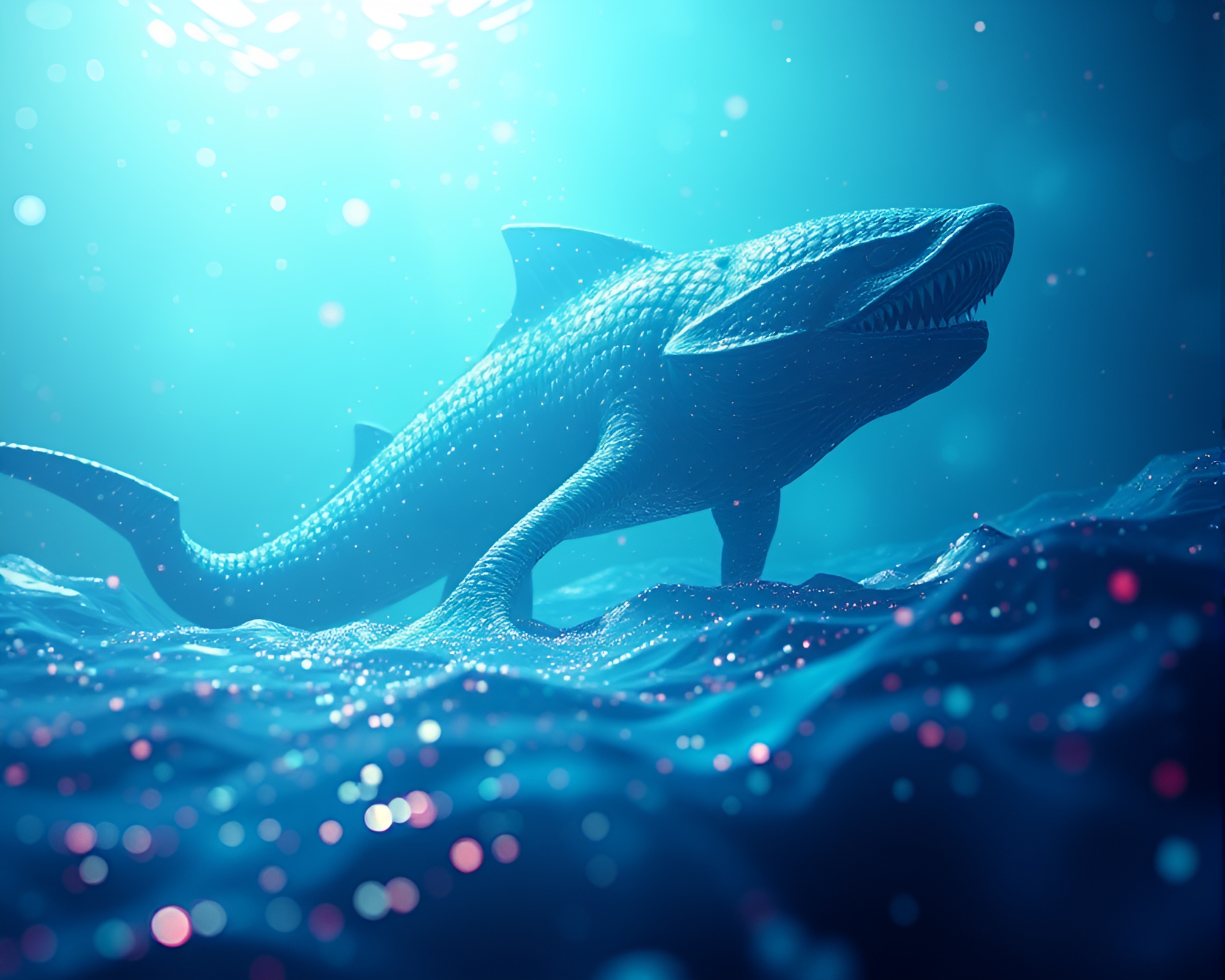 Leviathan Rising in Hyper-Saturated Dreamscape – free AI stock image