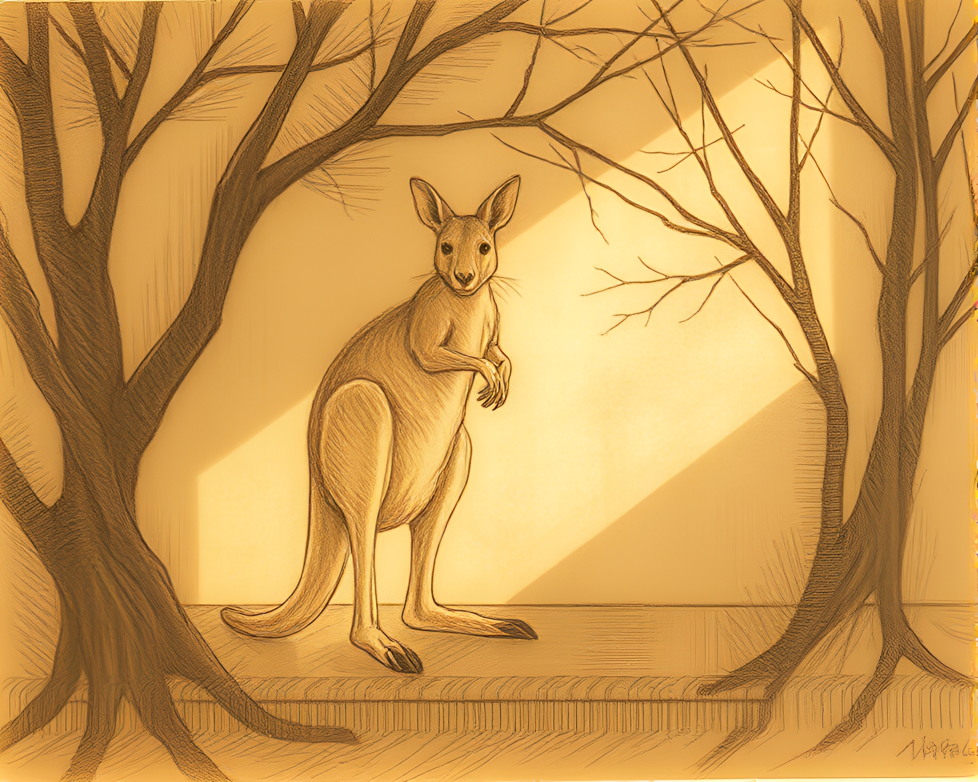 Kangaroo Anatomy Study in Warm Porchlight – free AI stock image