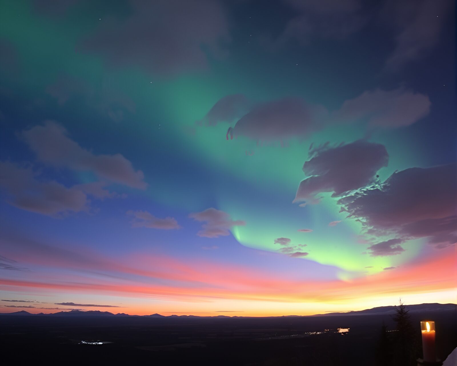 Majestic aurora borealis display in pastel sunrise lighting