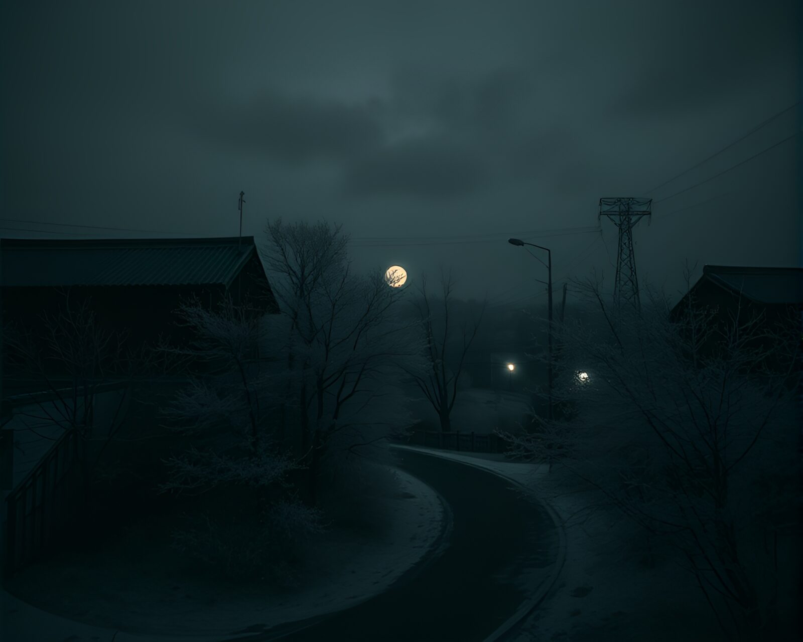 Dark, eerie image of woodblock print marks under infrared drone