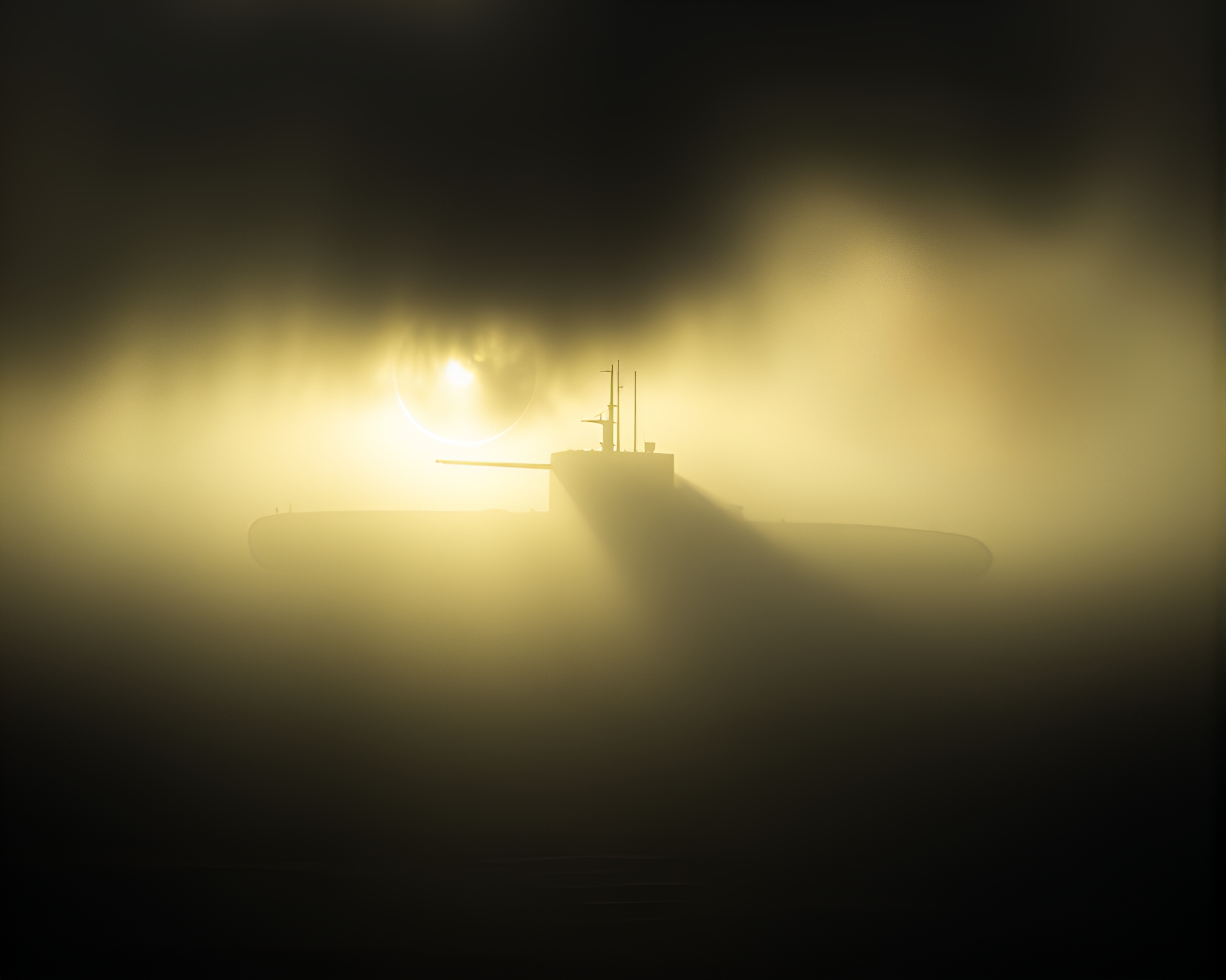 Submarine Lurking in Misty Ether, Backlit Silhouette – free AI stock image