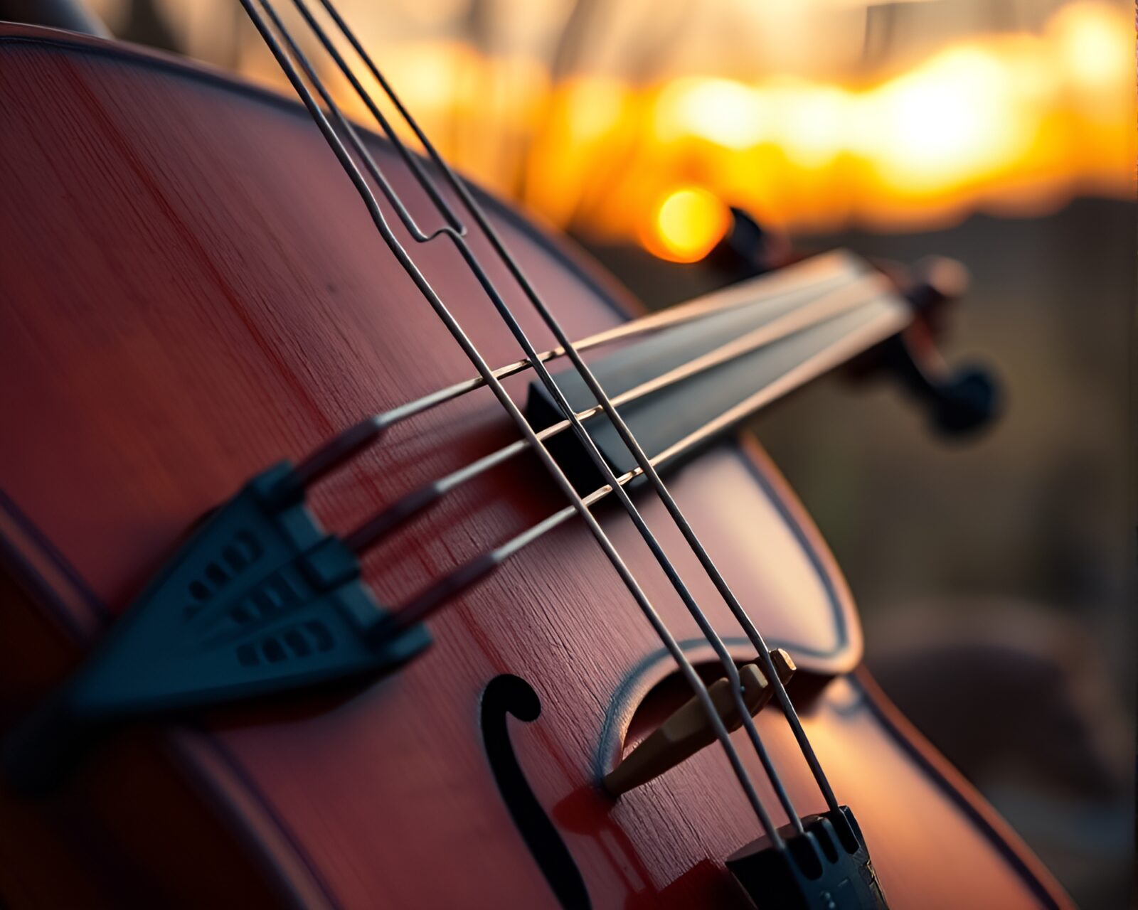 Wooden violin illuminated by soft morning haze in painting