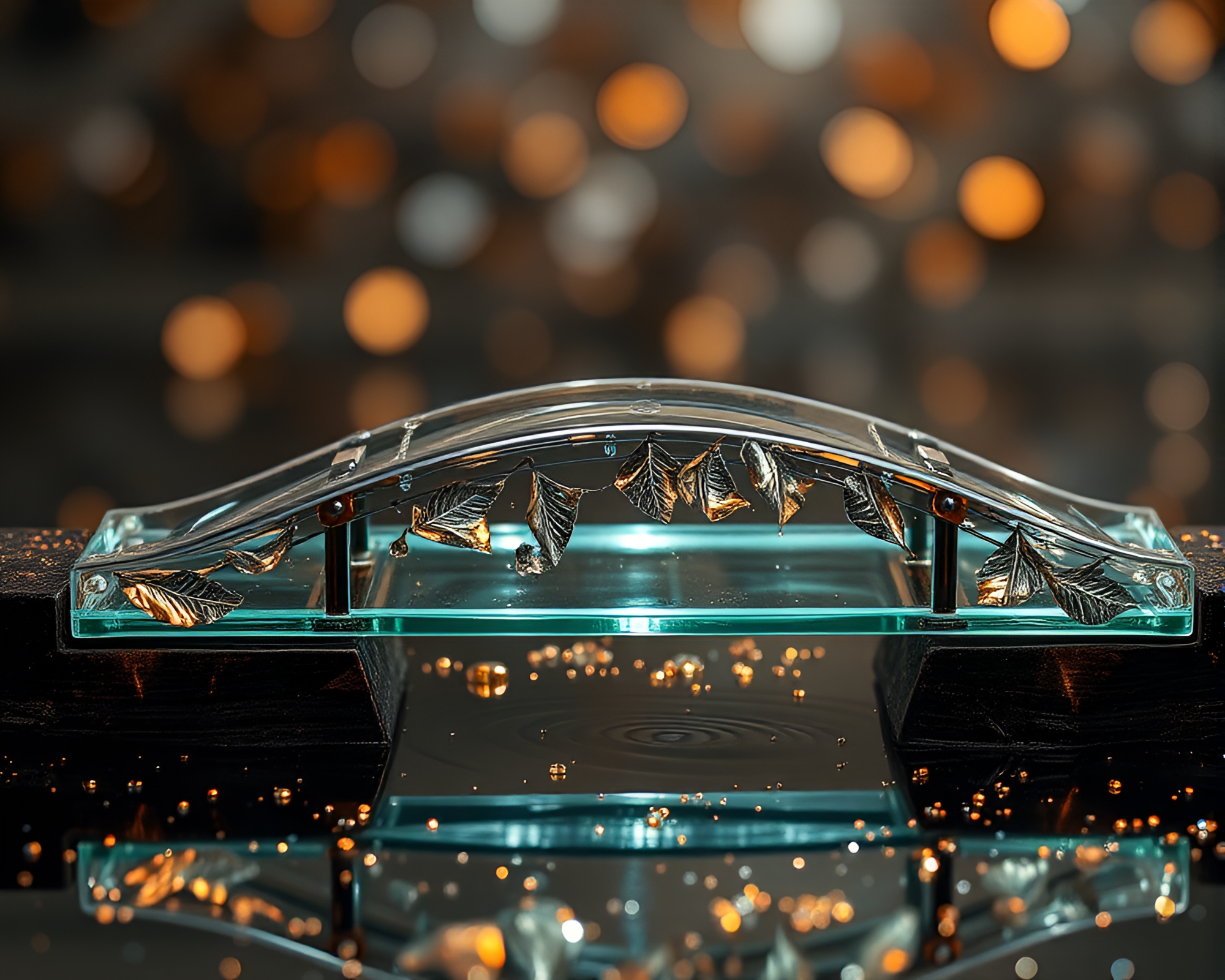 Glass Bridge in Copper Tones with Silver Leaf Accents – free AI stock image