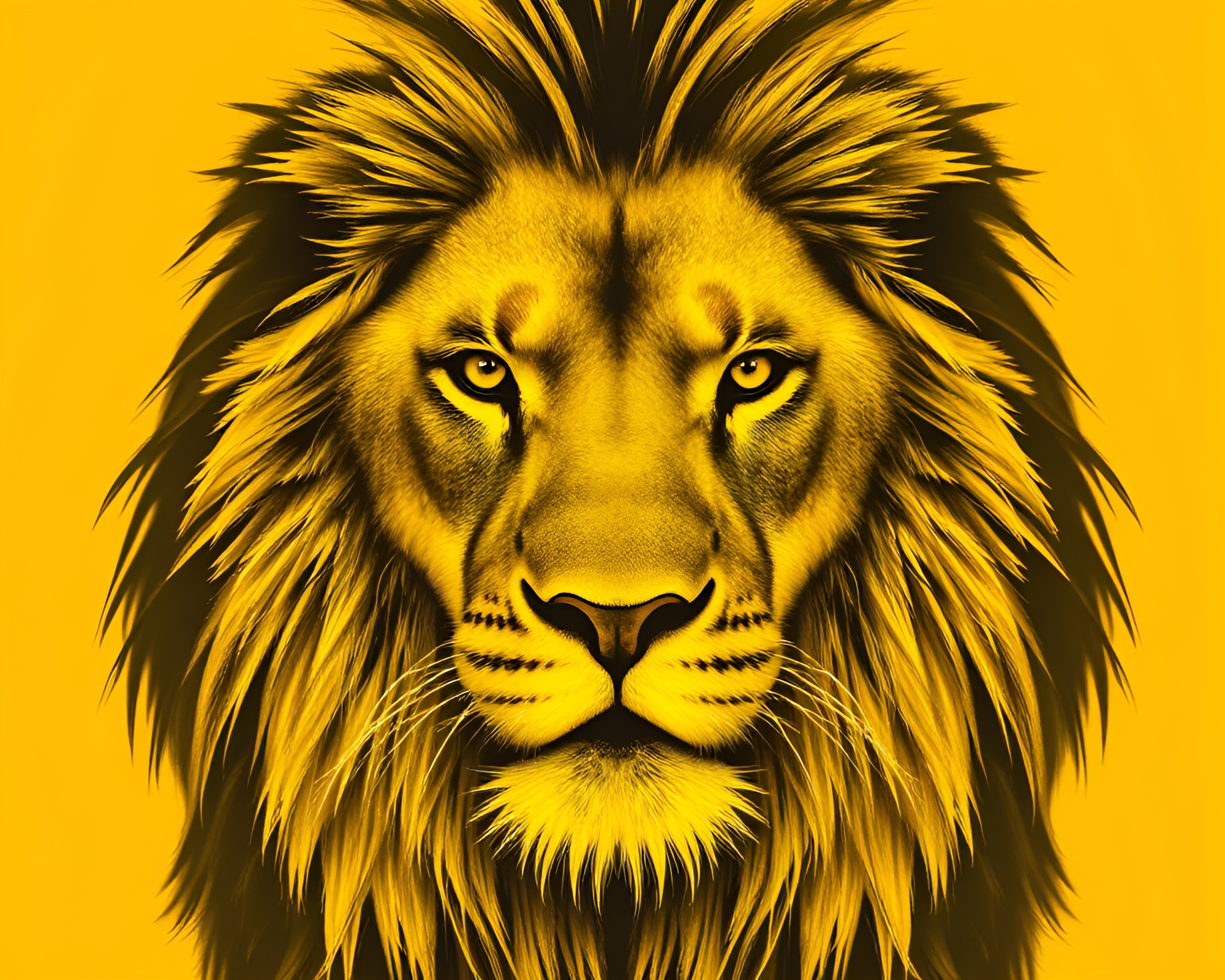 Regal Symmetry: Yellow Monochrome Lion in Gradient Mesh – free AI stock image