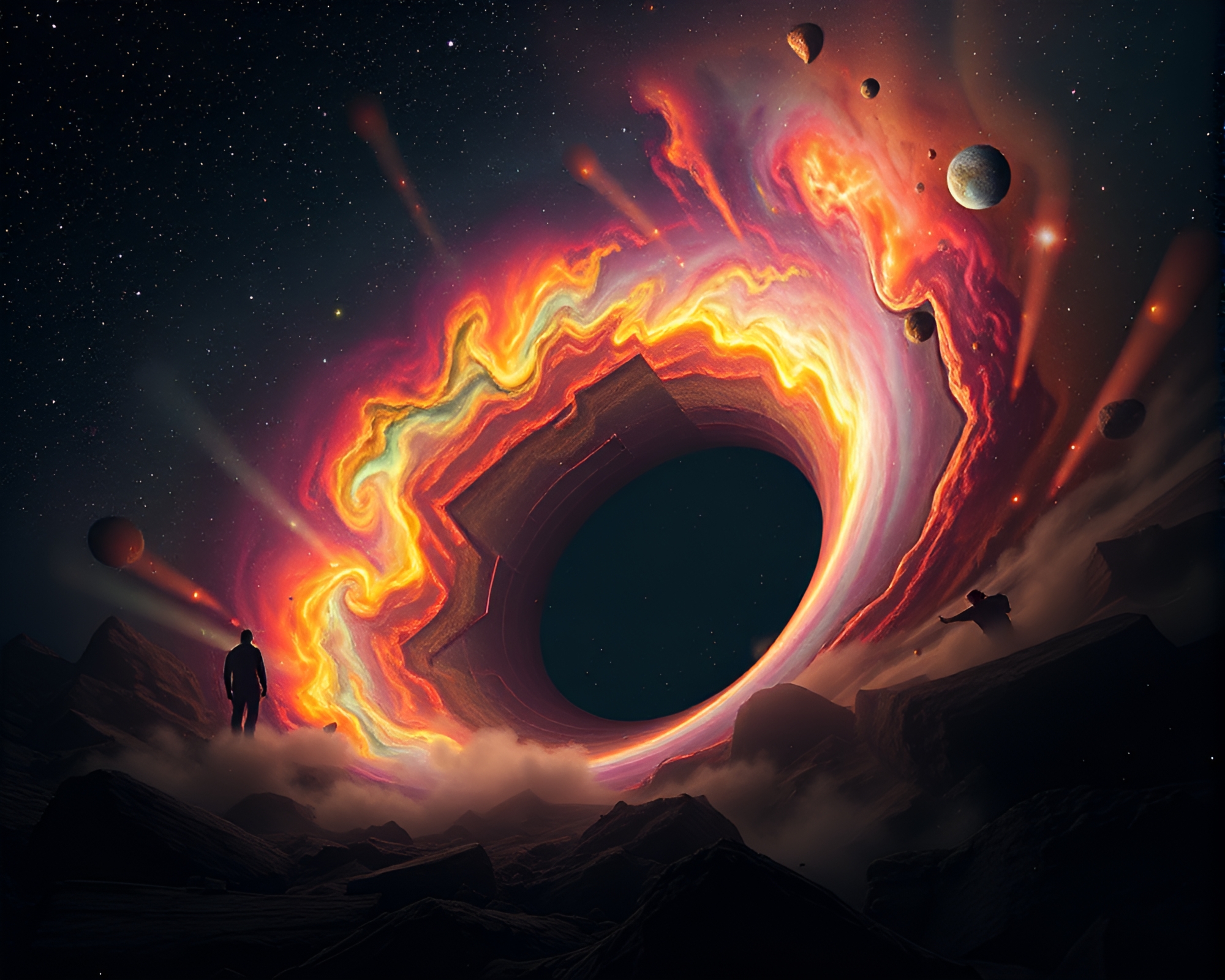 Cosmic Rainbow Wormhole Generator in Studio Shot – free AI stock image