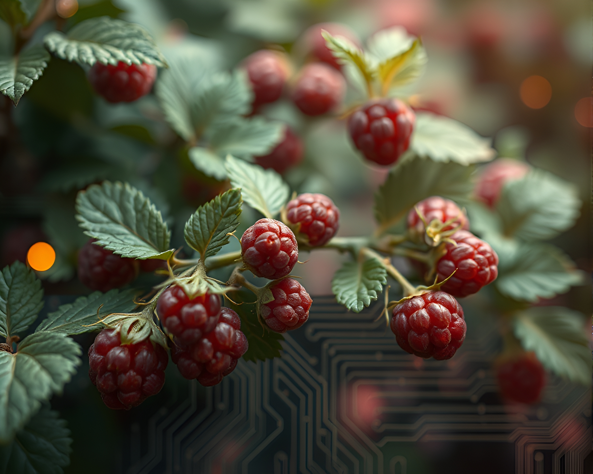 Raspberry Bush Circuit Board Traces Procedural Texture – free AI stock image