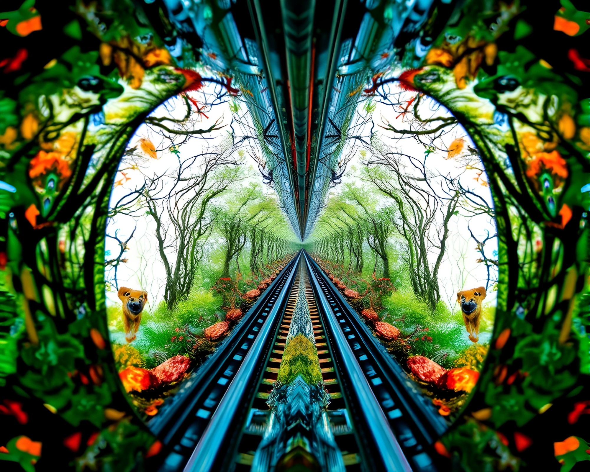 Monorail Wildlife Watercolor Reflections in Glass Distortion – free AI stock image