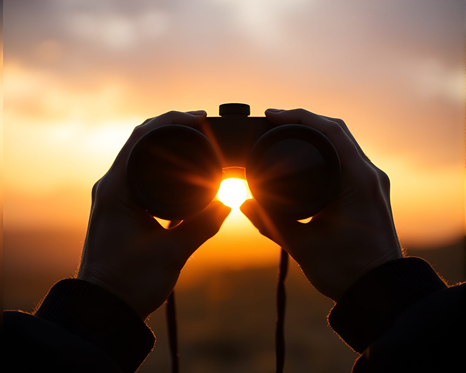 Detailed crosshatched binoculars under golden hour lighting