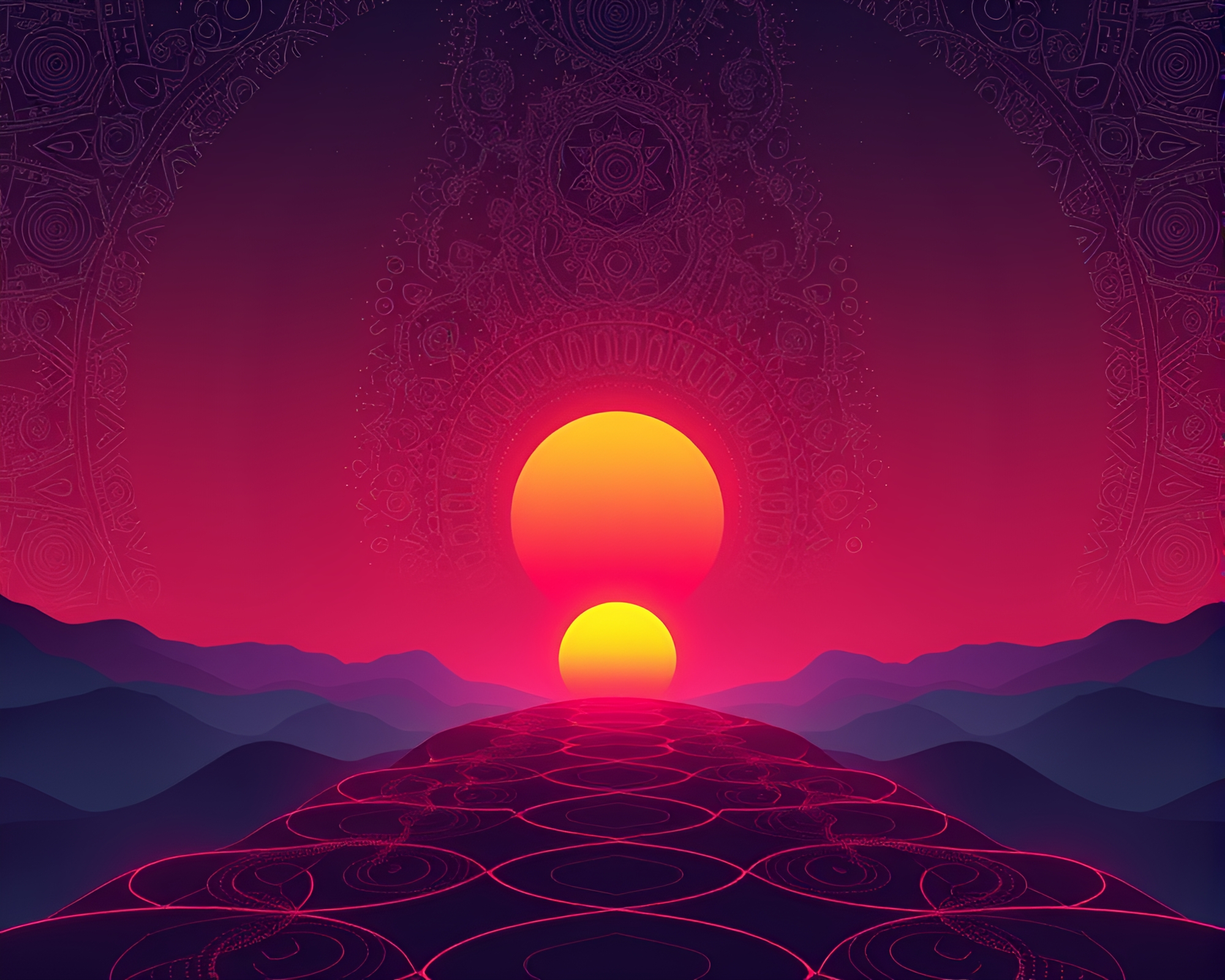 Vaporwave Sunset Sorcery: Minimalist Intricate Patterns – free AI stock image