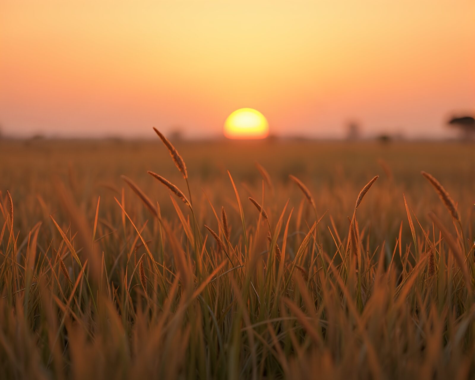 Low-poly 3D render of Savannah grass at golden hour dusk