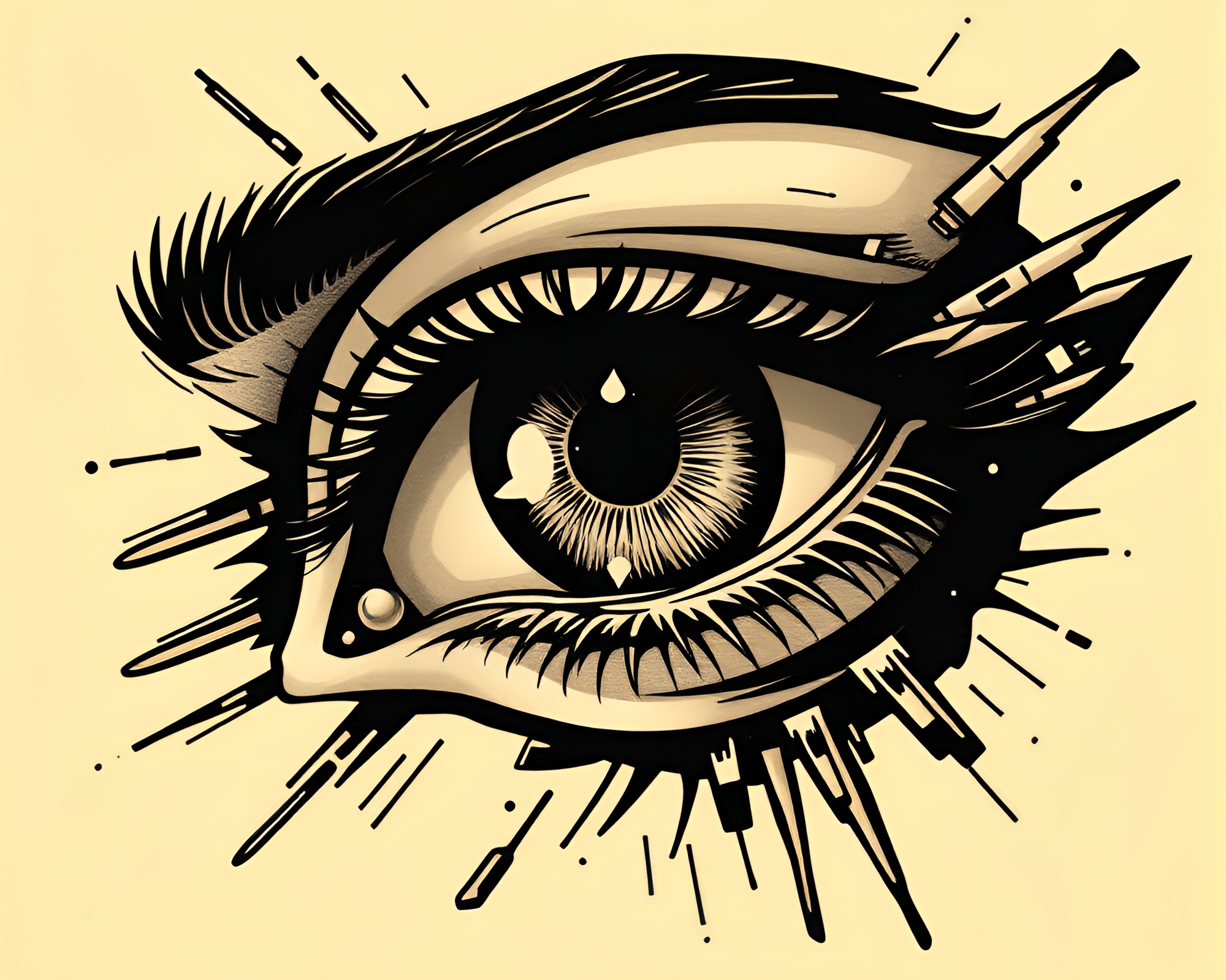 Cybernetic Eye Tattoo Flash Art in Sepia Tones – free AI stock image