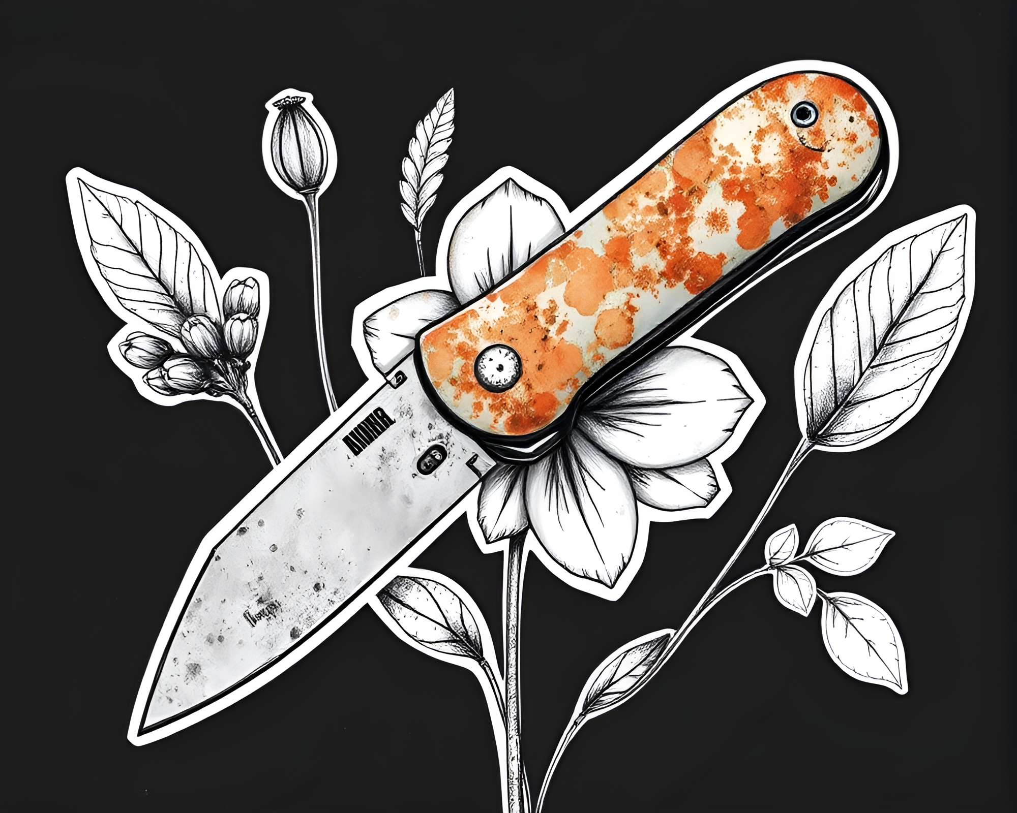 Rusty Pocketknife Collage Bloom – free AI stock image