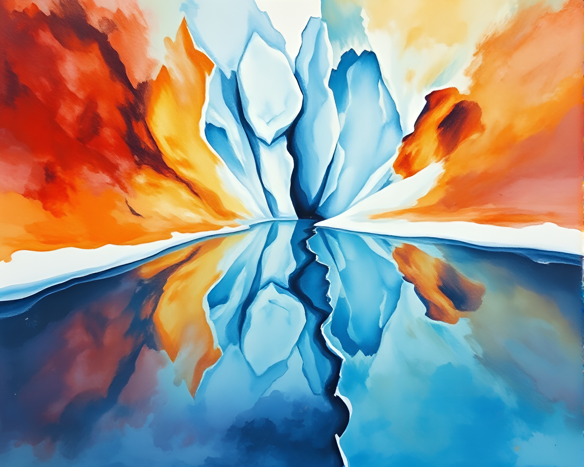 Geyser Field Fantasy: Ice Reflection Crack Painting – free AI stock image