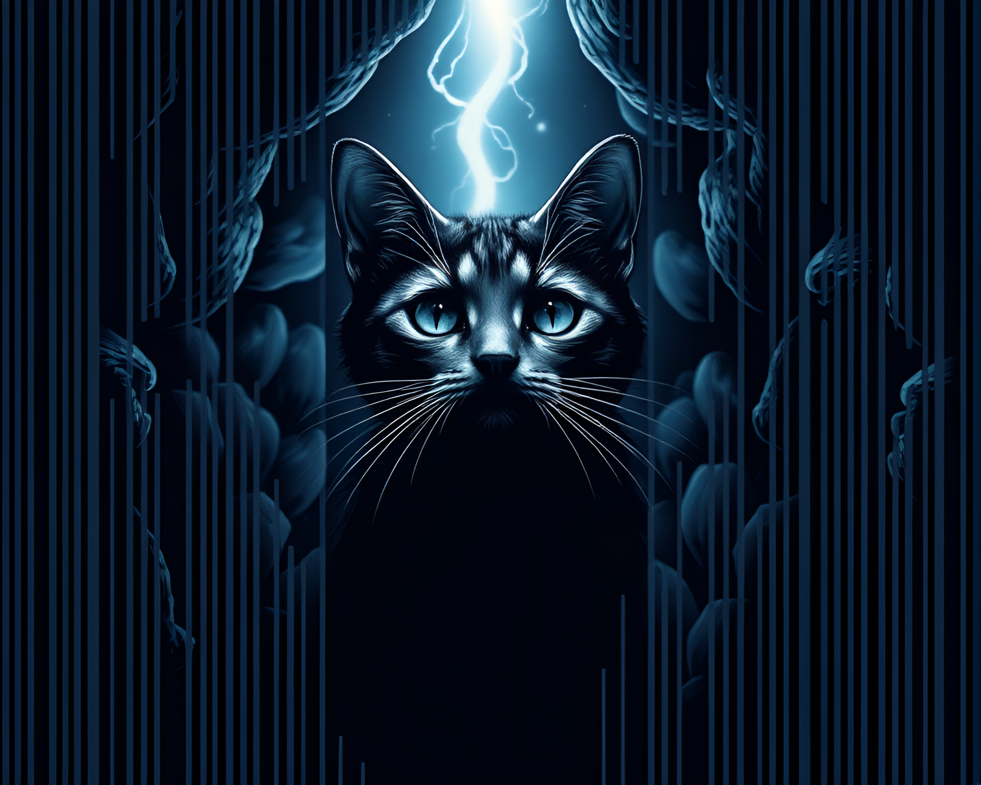 Barcode Striped Schrodinger’s Cat Cave Tattoo Flash Art – free AI stock image