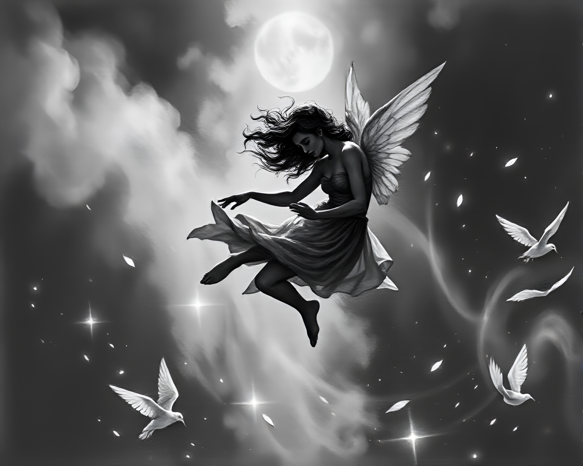 Glowing Nymph in Engraved Mystical Forest Scene – free AI stock image