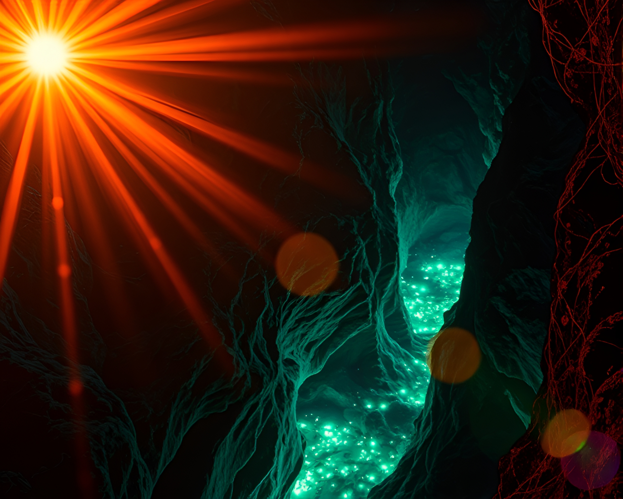 Bioluminescent Canyon: Backscatter Flare Mosaic – free AI stock image