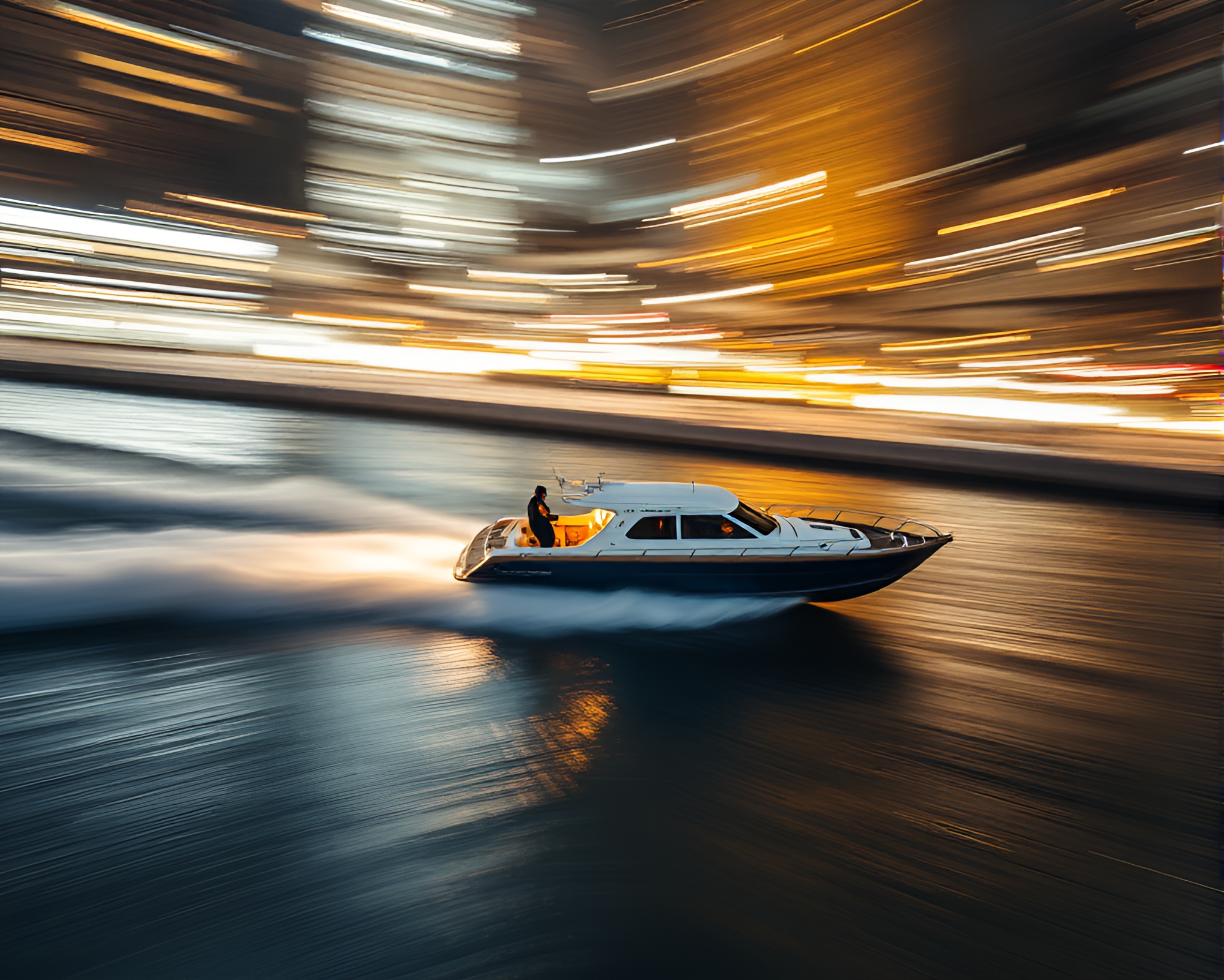 Hydrofoil Boat Racing Amidst Hard Shadows in Cinemagraph – free AI stock image