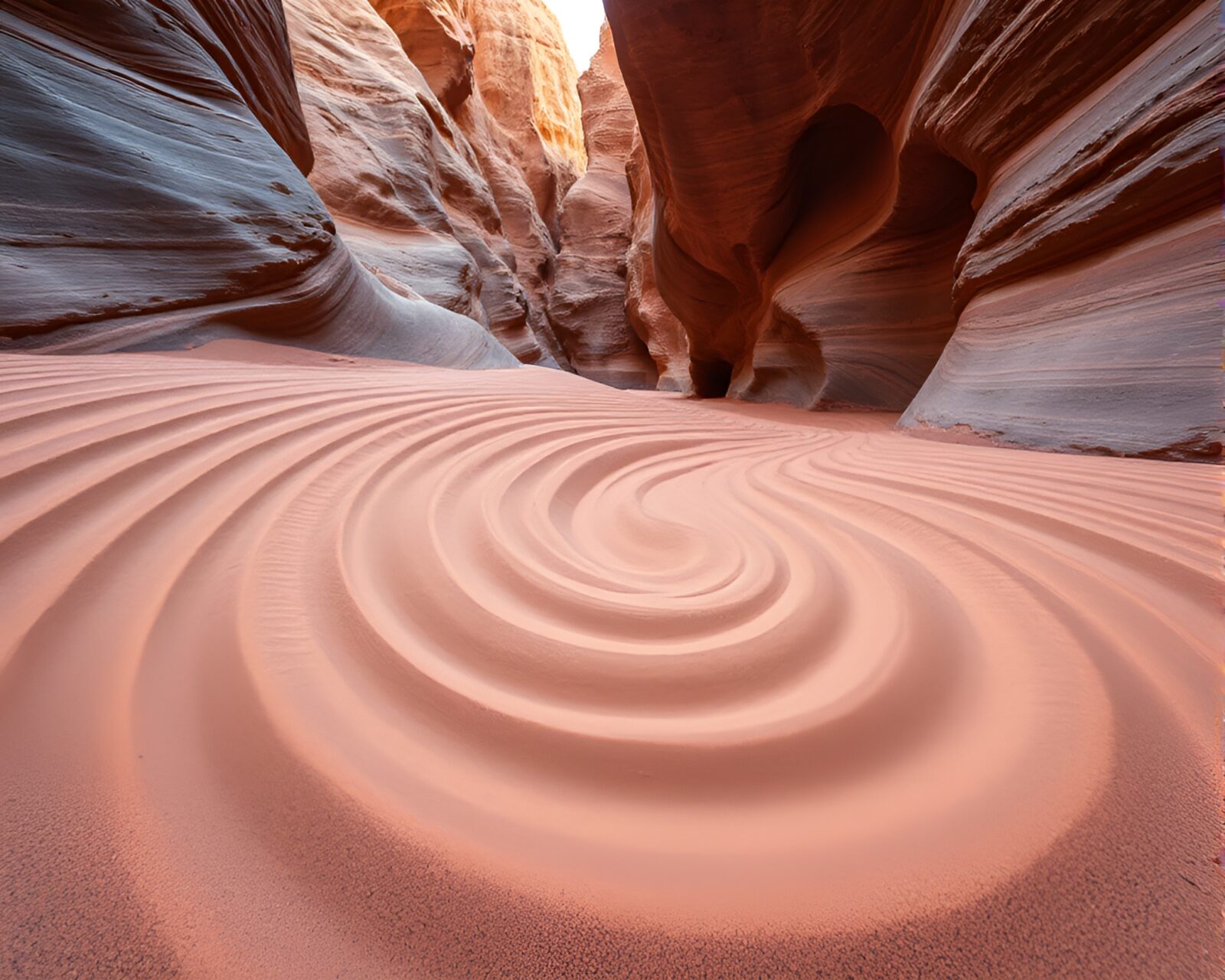 Ethereal river sand swirl patterns in rust-toned canyon