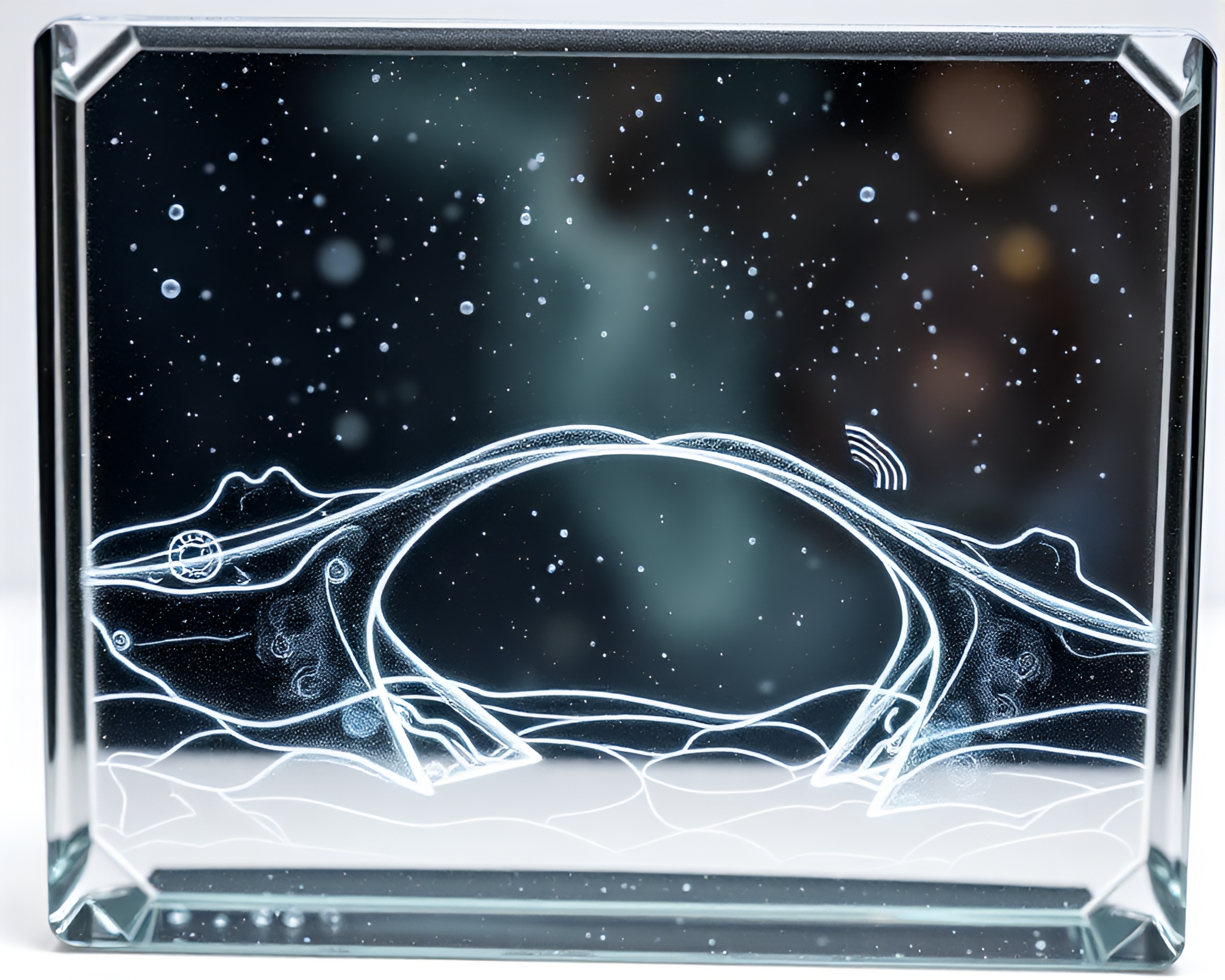 Glass Bridge Engraved with Cosmic Dust Patterns – free AI stock image