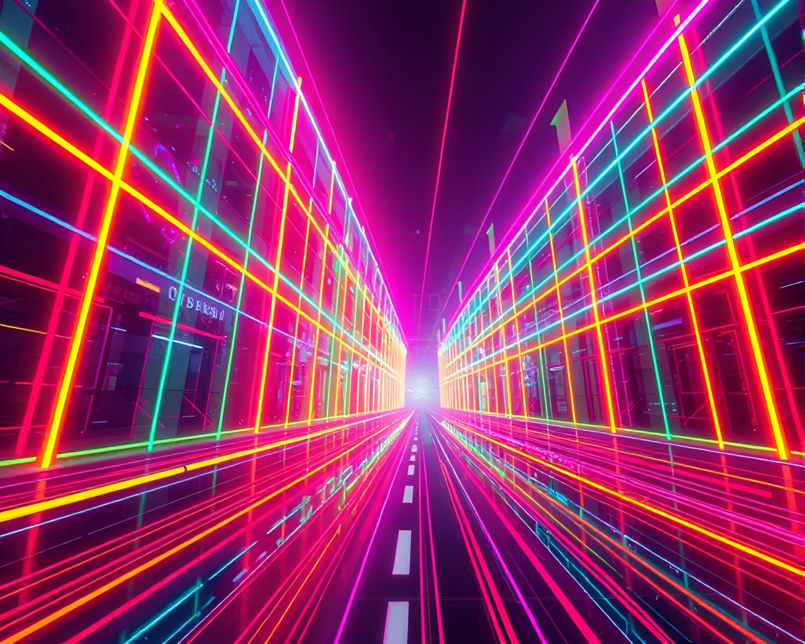 Ley lines glowing in vibrant digital neon colors