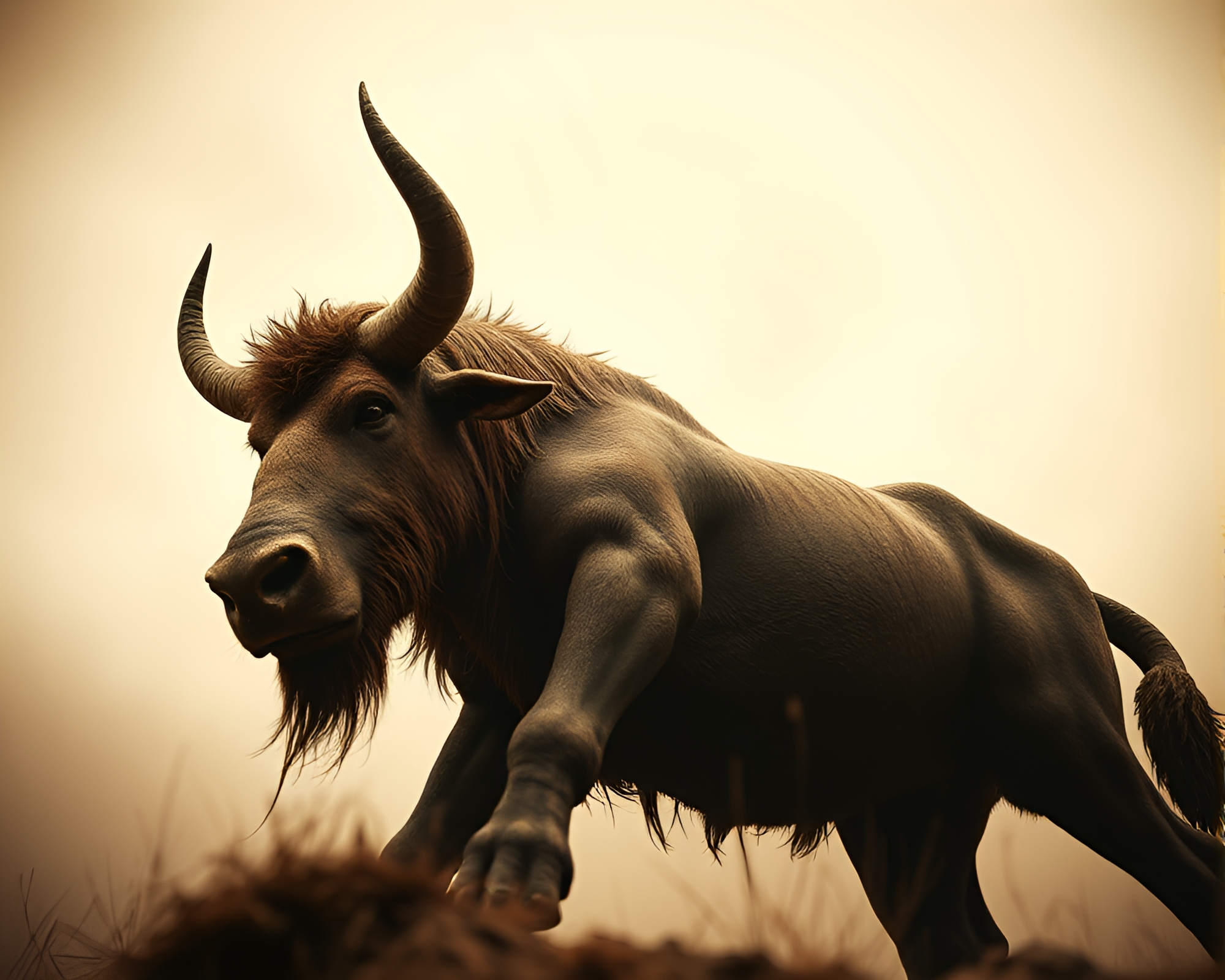 Majestic Minotaur in Earth Tone Dripped Paint Style – free AI stock image