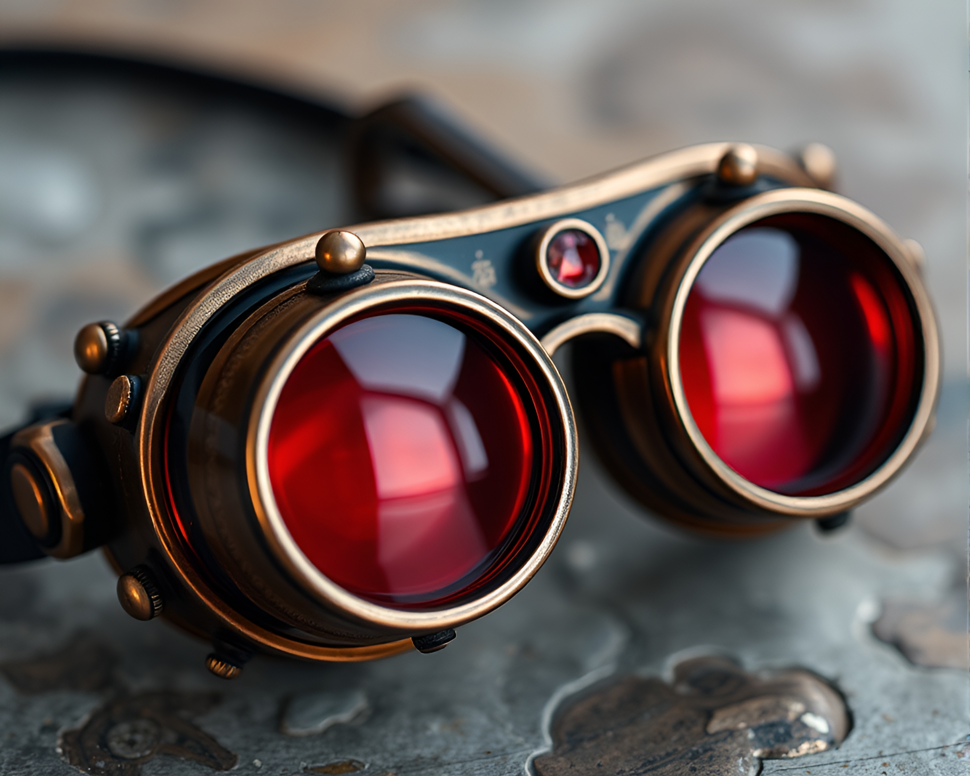 Steampunk Goggles Adorned in Bronze Patina, Tilt-Shift Miniature – free AI stock image