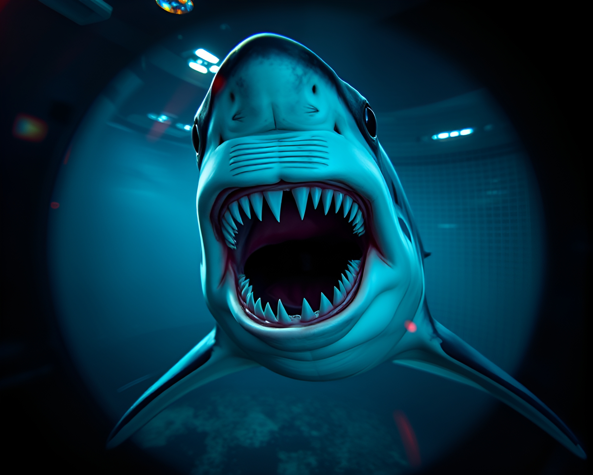 Neon Shark Encounter in Split Focus Comic Style – free AI stock image