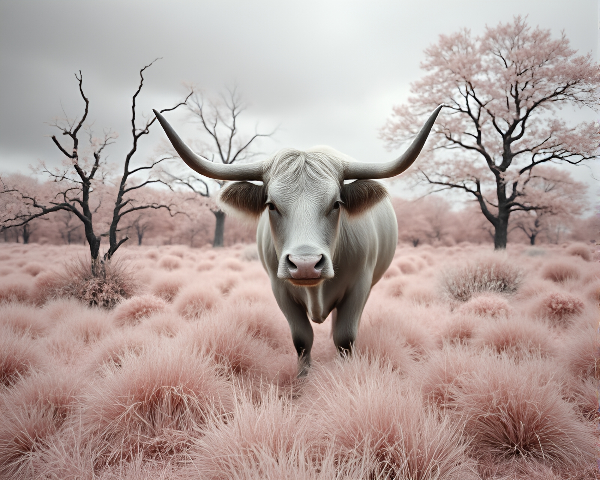 Majestic Highland Cow in Infrared Glow – free AI stock image