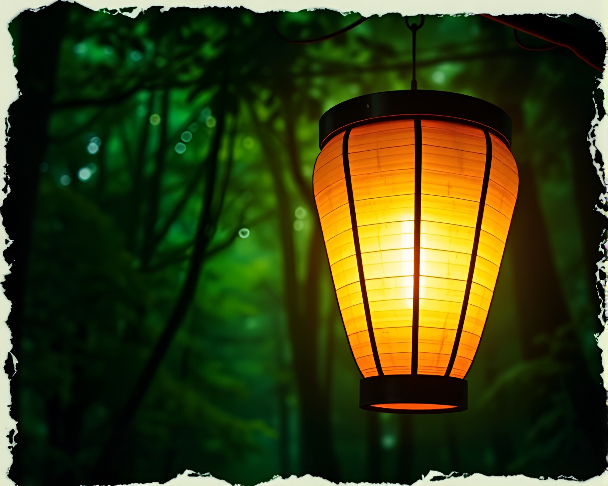 Enchanted Paper Lantern Glitch Art Composition – free AI stock image