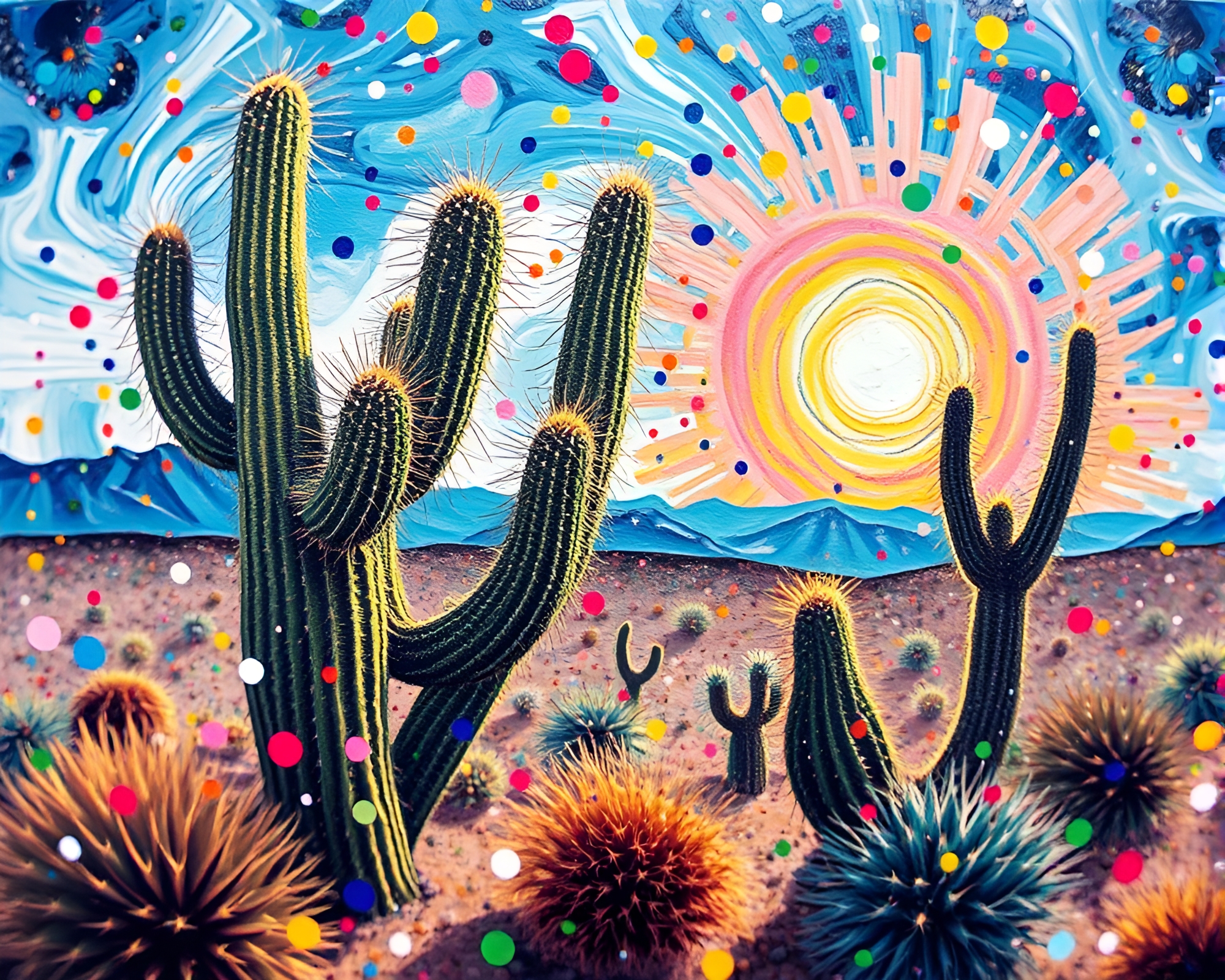 Desert Cactus Swirled in Confetti Acrylic Splendor – free AI stock image