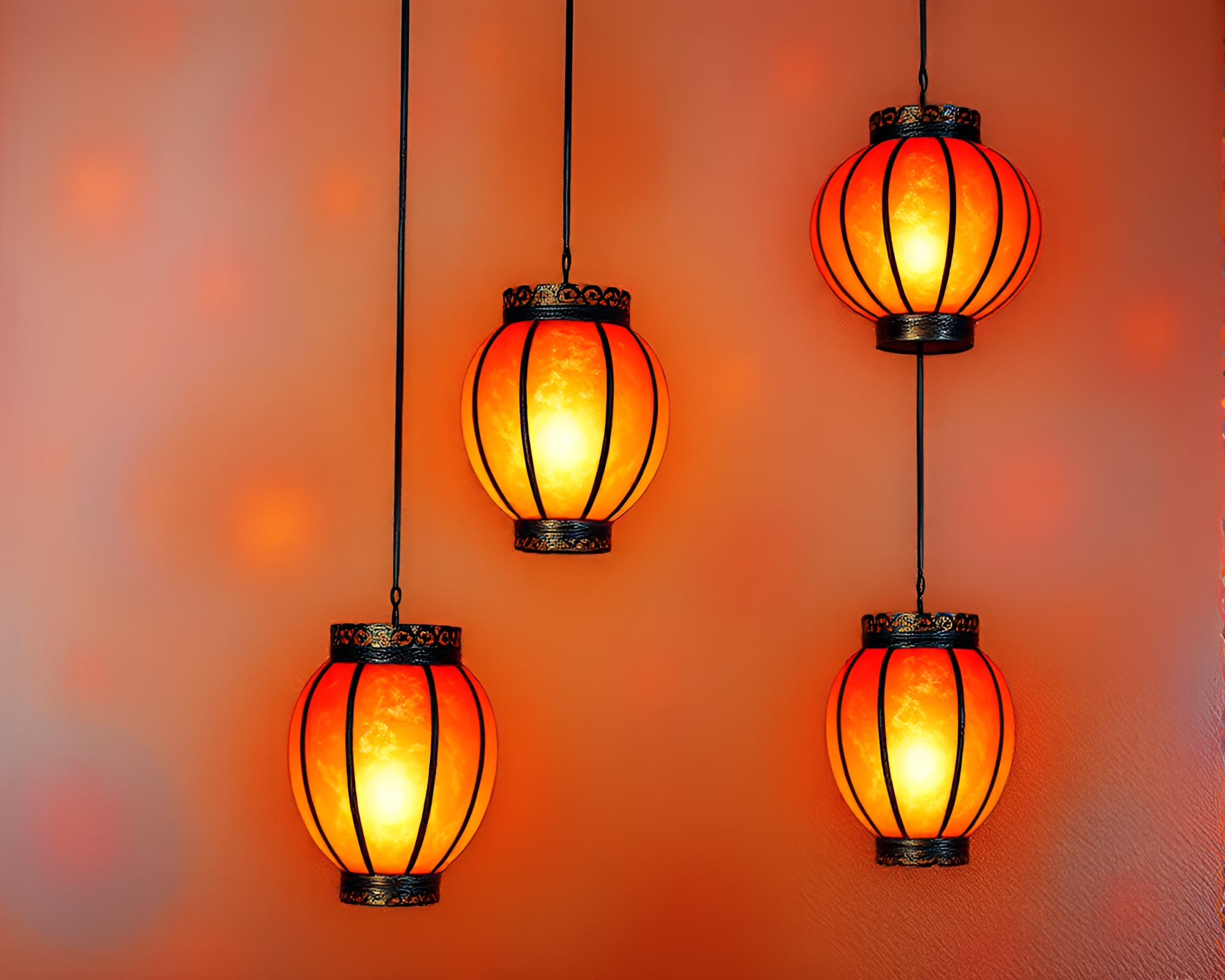 Bronze Patina Lanterns in Aurora Hues – free AI stock image