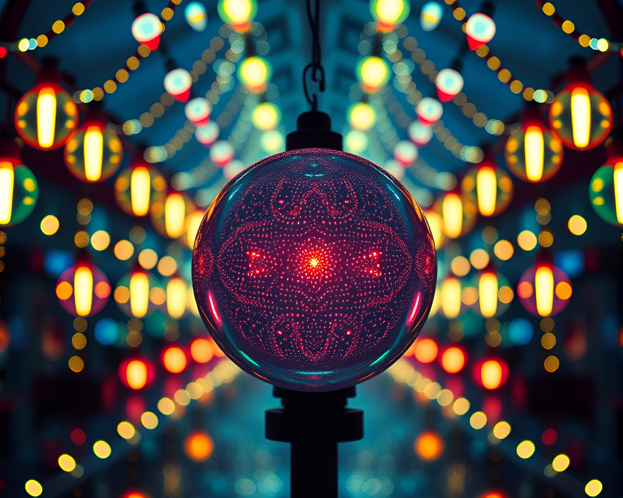 Retro Pixel Art Glass Orb Carnival Lights – free AI stock image