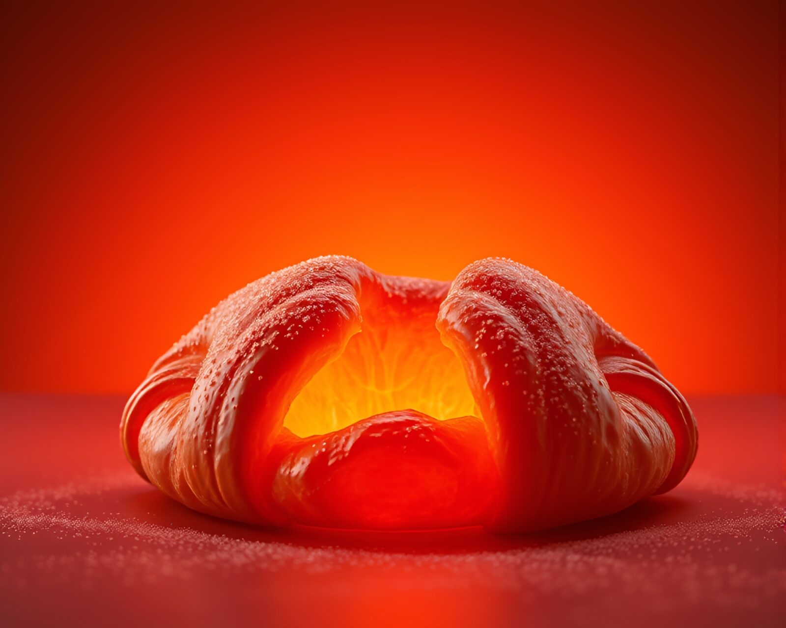 Sunset-colored croissant in beautifully rendered CGI composition