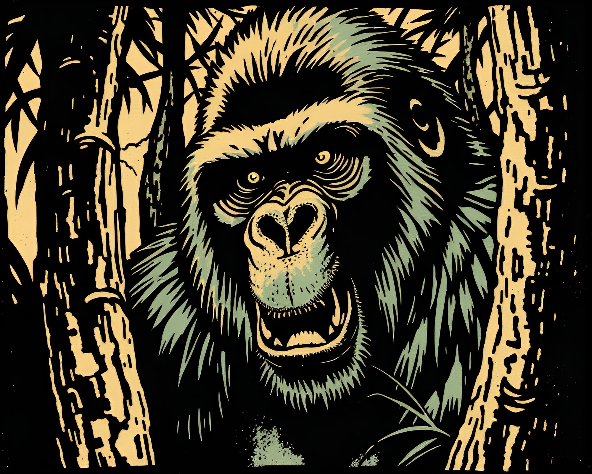 16-Bit Gorilla Woodblock Fantasy – free AI stock image