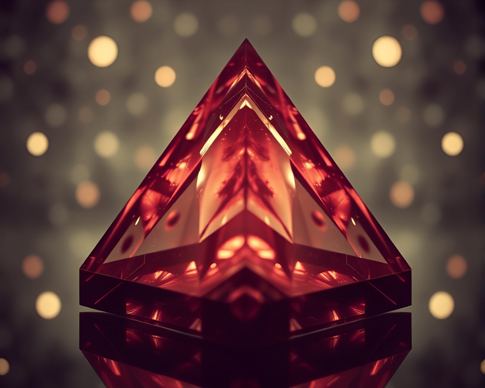 Procedurally textured image of fragmented glass pyramid in gloomy light