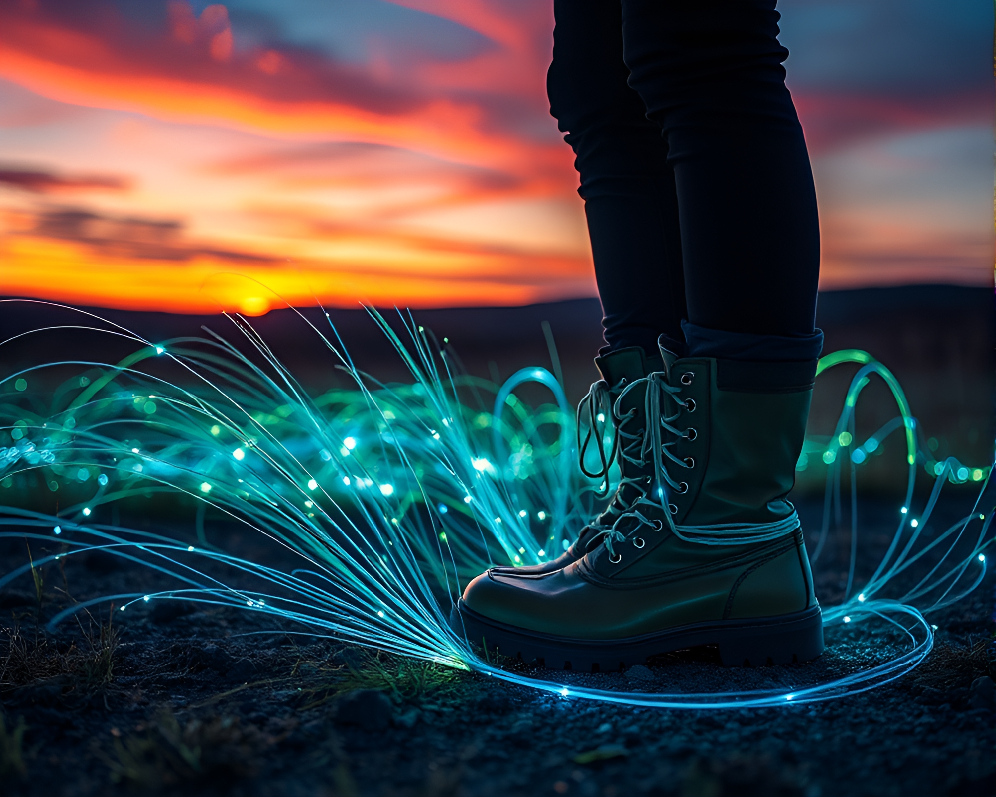 Fiber Optics Gravity Boots at Golden Hour Dusk – free AI stock image