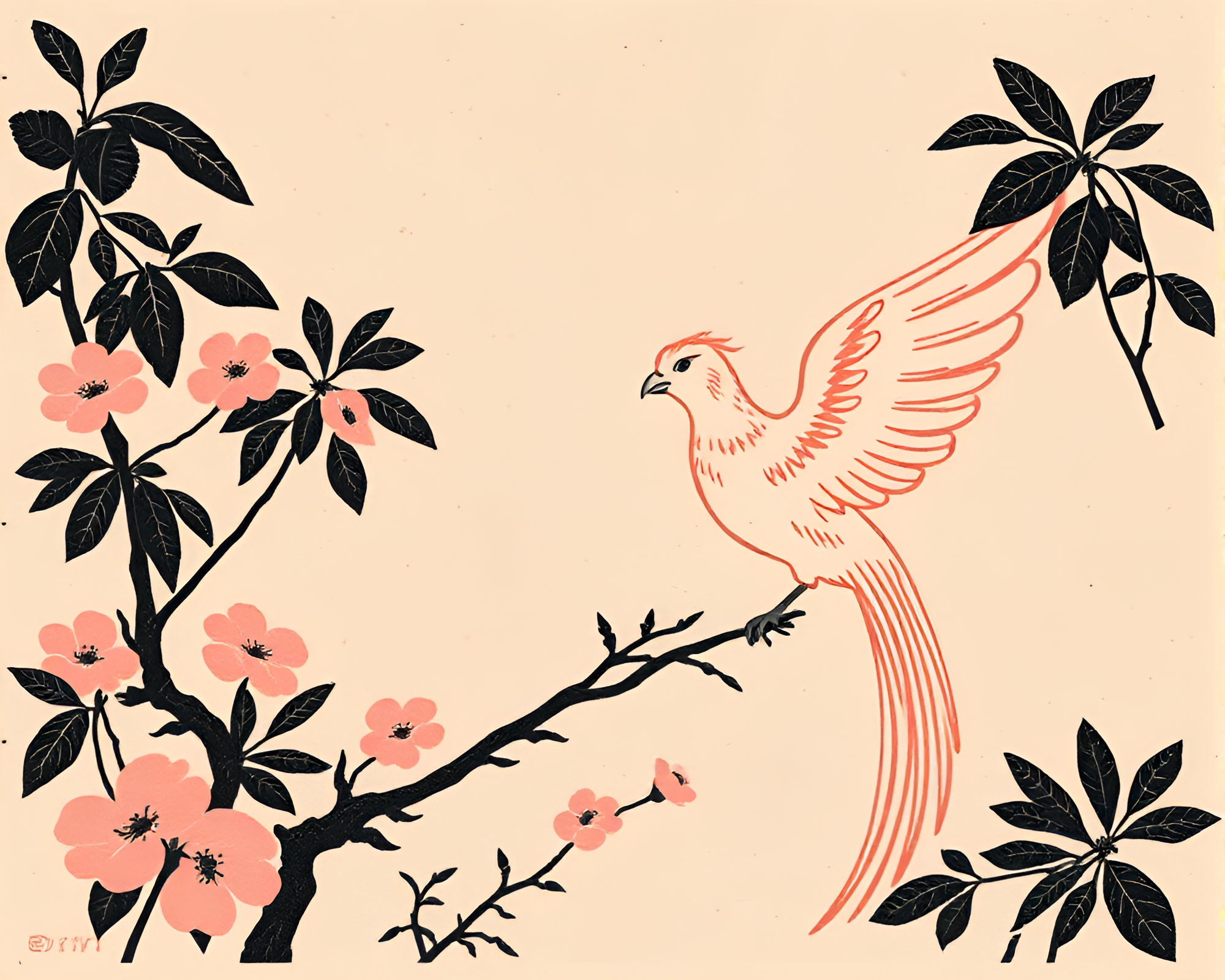 Sgraffito Phoenix Rising Woodblock Print Concept – free AI stock image