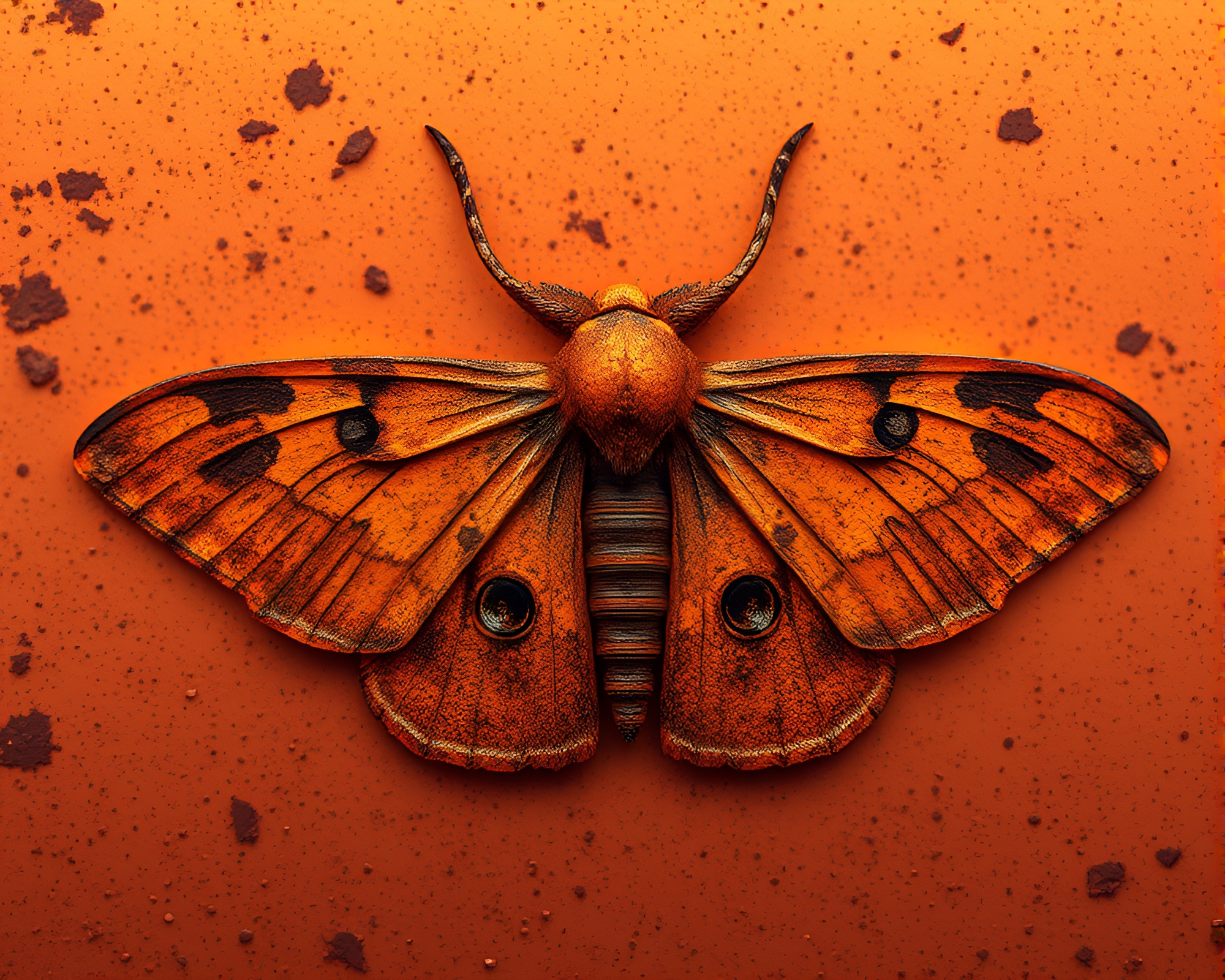 Moth-Infested Cybernetic Rust Flakes Reflecting Sunset Glow – free AI stock image