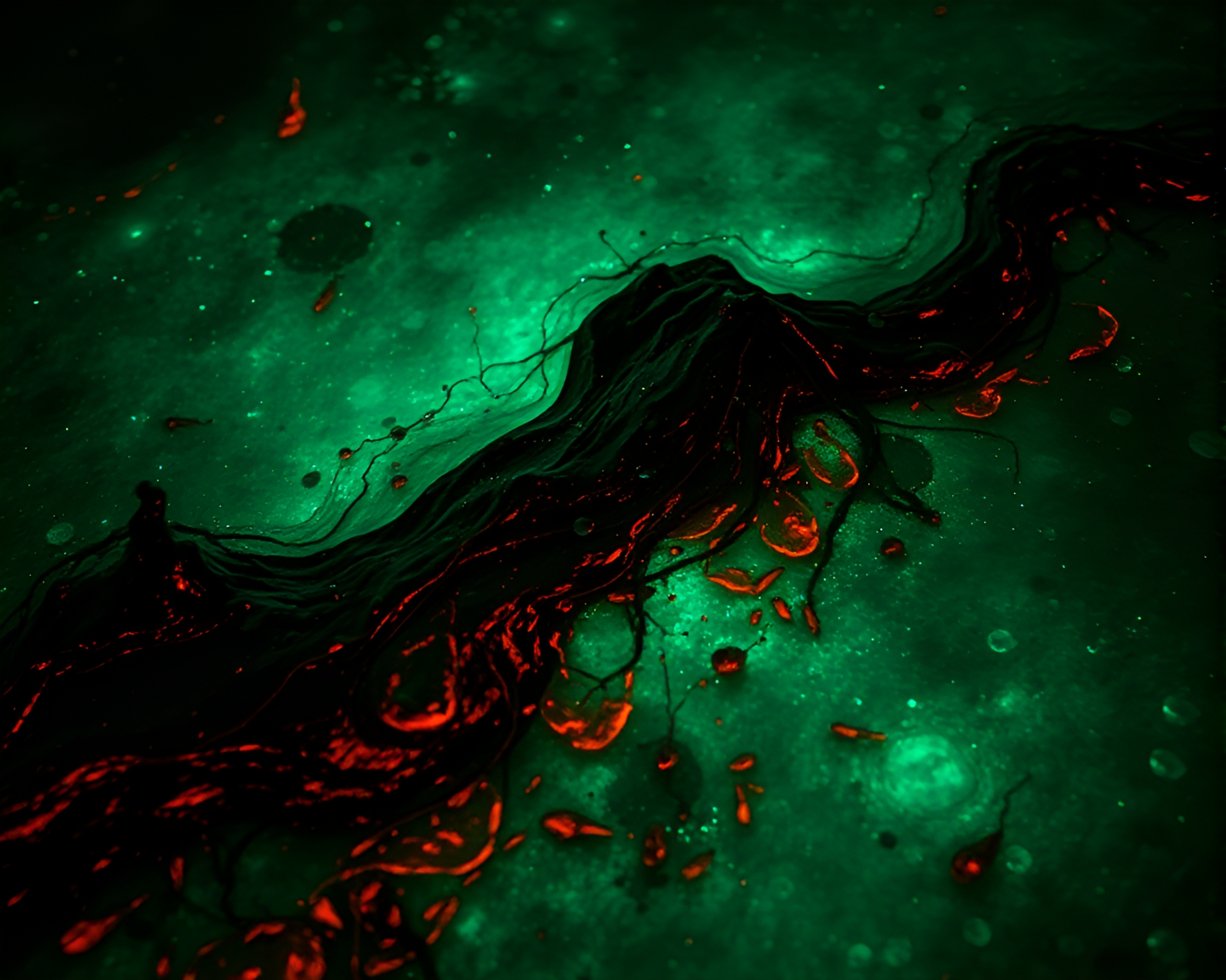 Copper Verdigris Cosmic Horror in Phosphorescent Thermal Imaging – free AI stock image