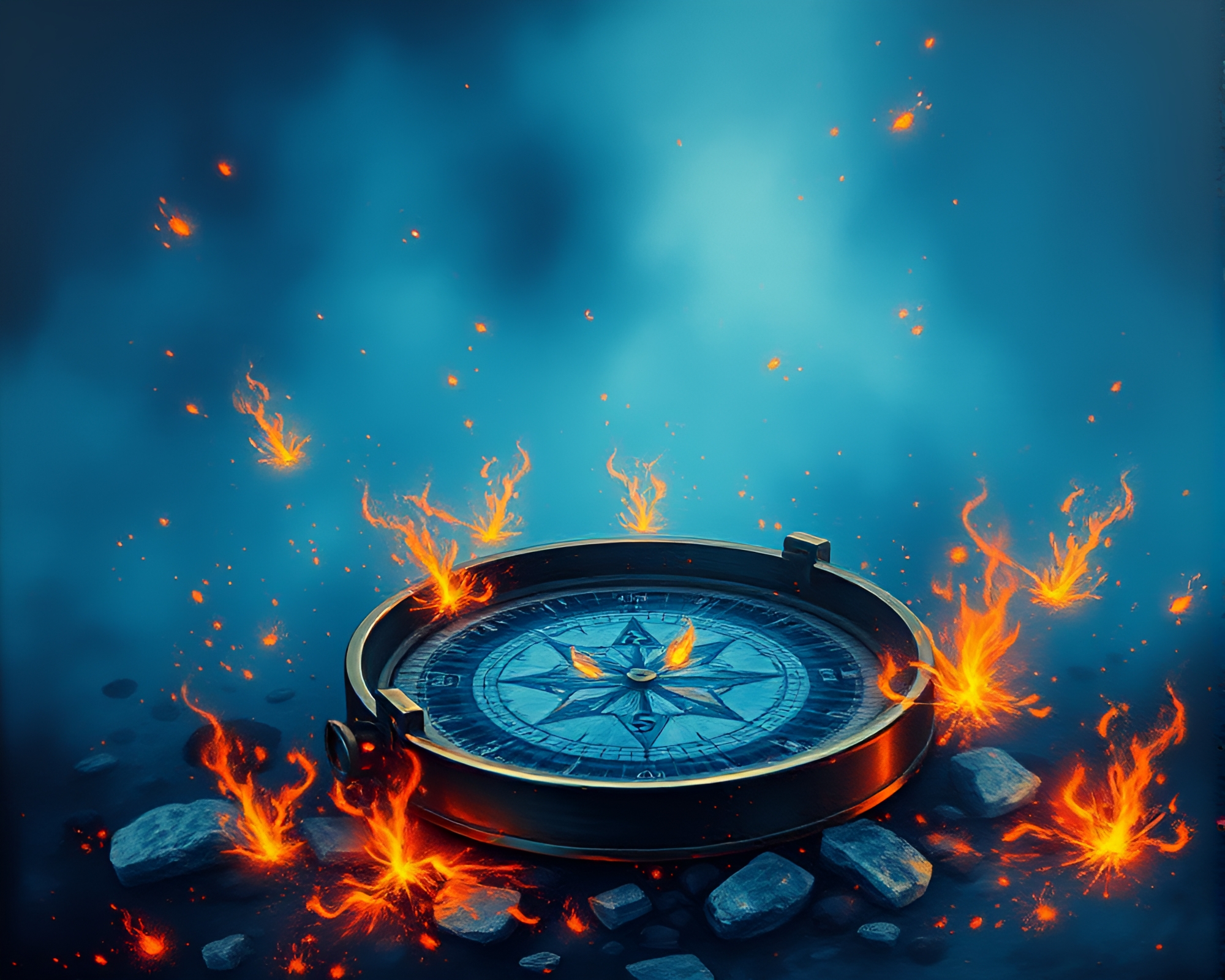 Antique Compass amid Arctic Blue Floating Embers – free AI stock image