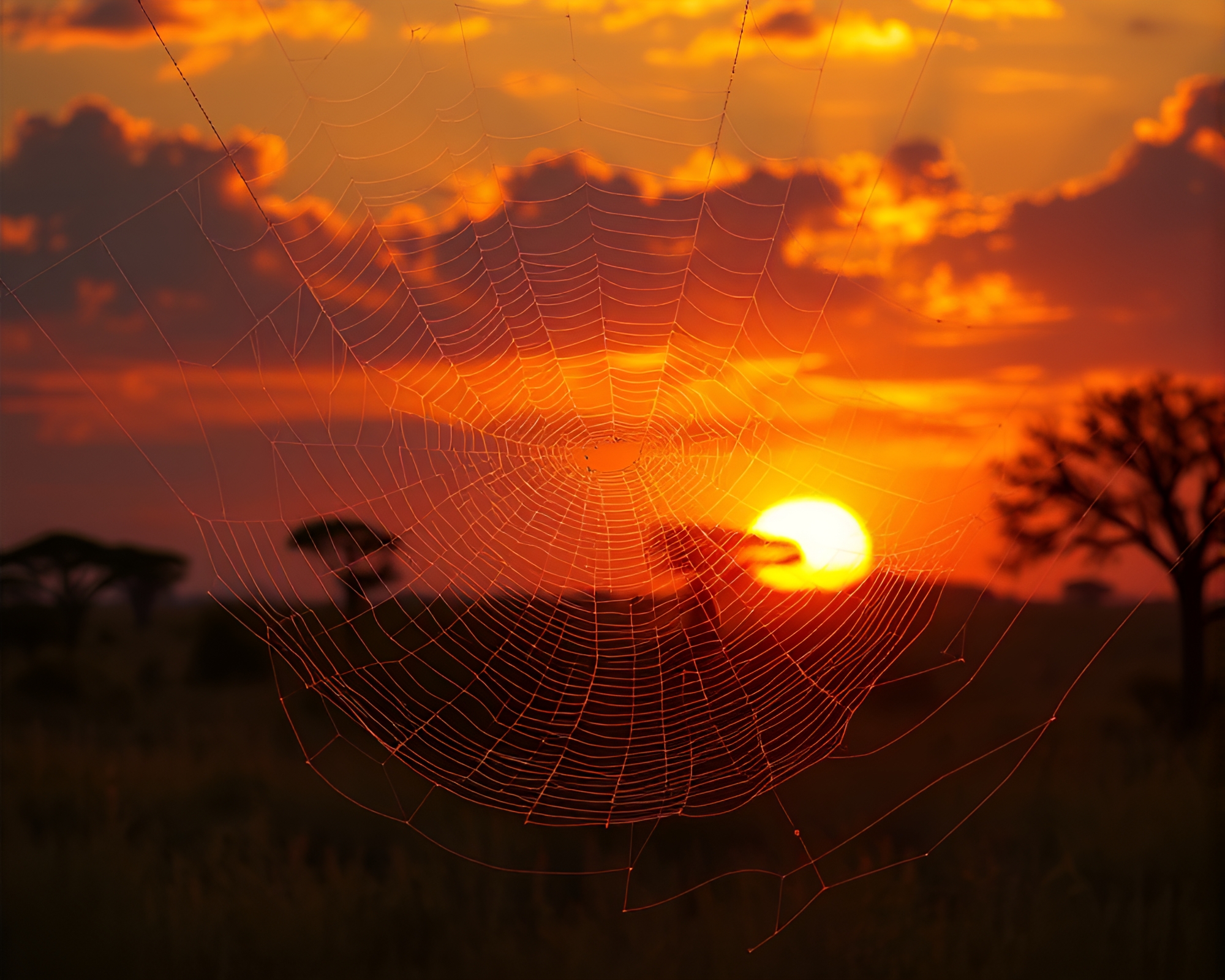 Savanna Sunset: Cobweb Strands Digital Painting – free AI stock image