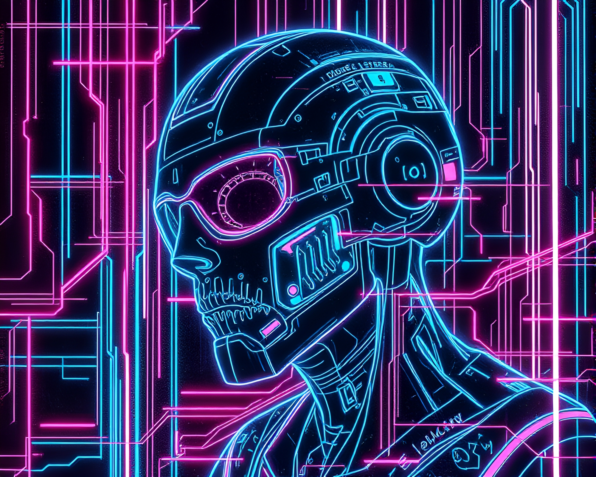 Synthwave Cyborg in Etching Lines – free AI stock image