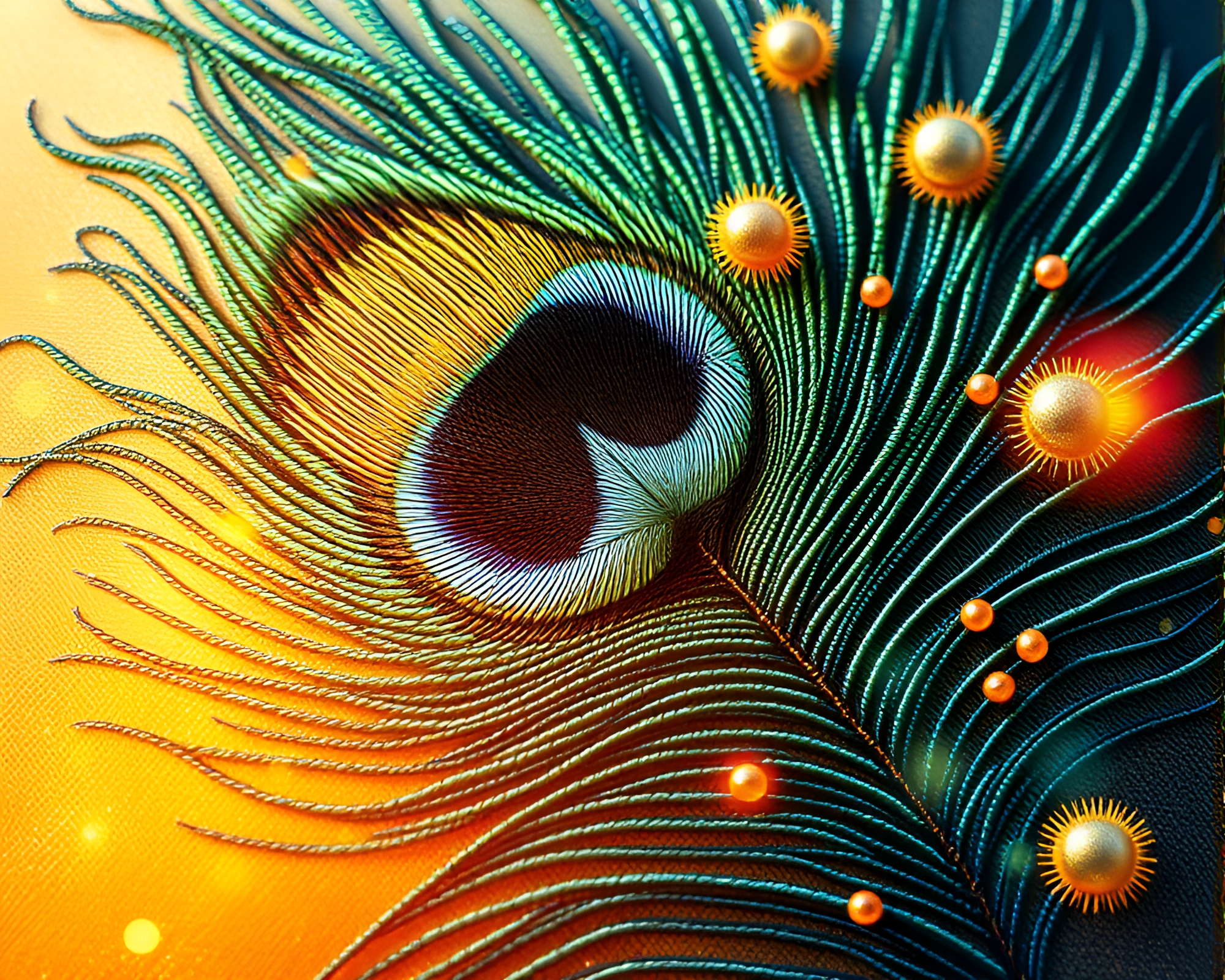Fantasy Peacock Feather Embroidery in Bright Midday Light – free AI stock image