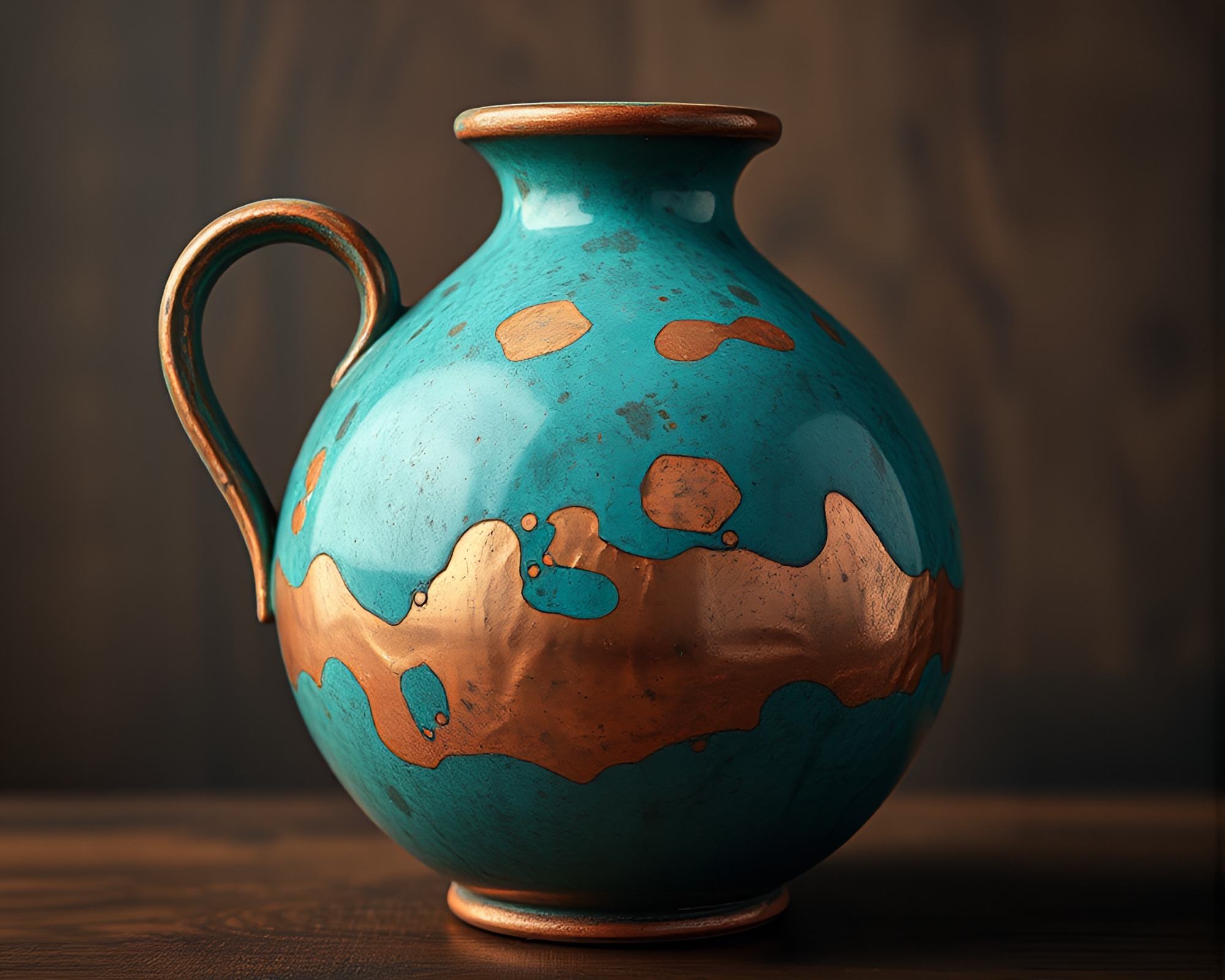Retro Copper Pottery with Scanline Glow – free AI stock image