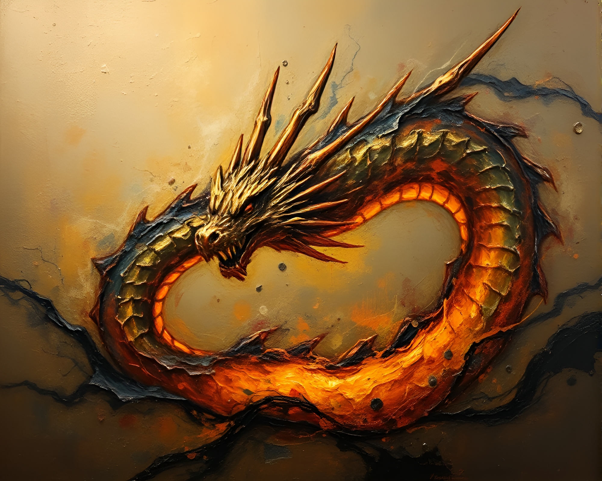Mystical Dragon Egg Discovery in Expressionist Bronze Landscape – free AI stock image