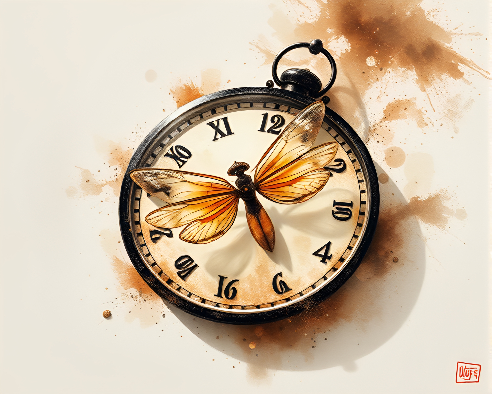 Chrono Clock with Firefly Luminescence in Sumi-e Style – free AI stock image