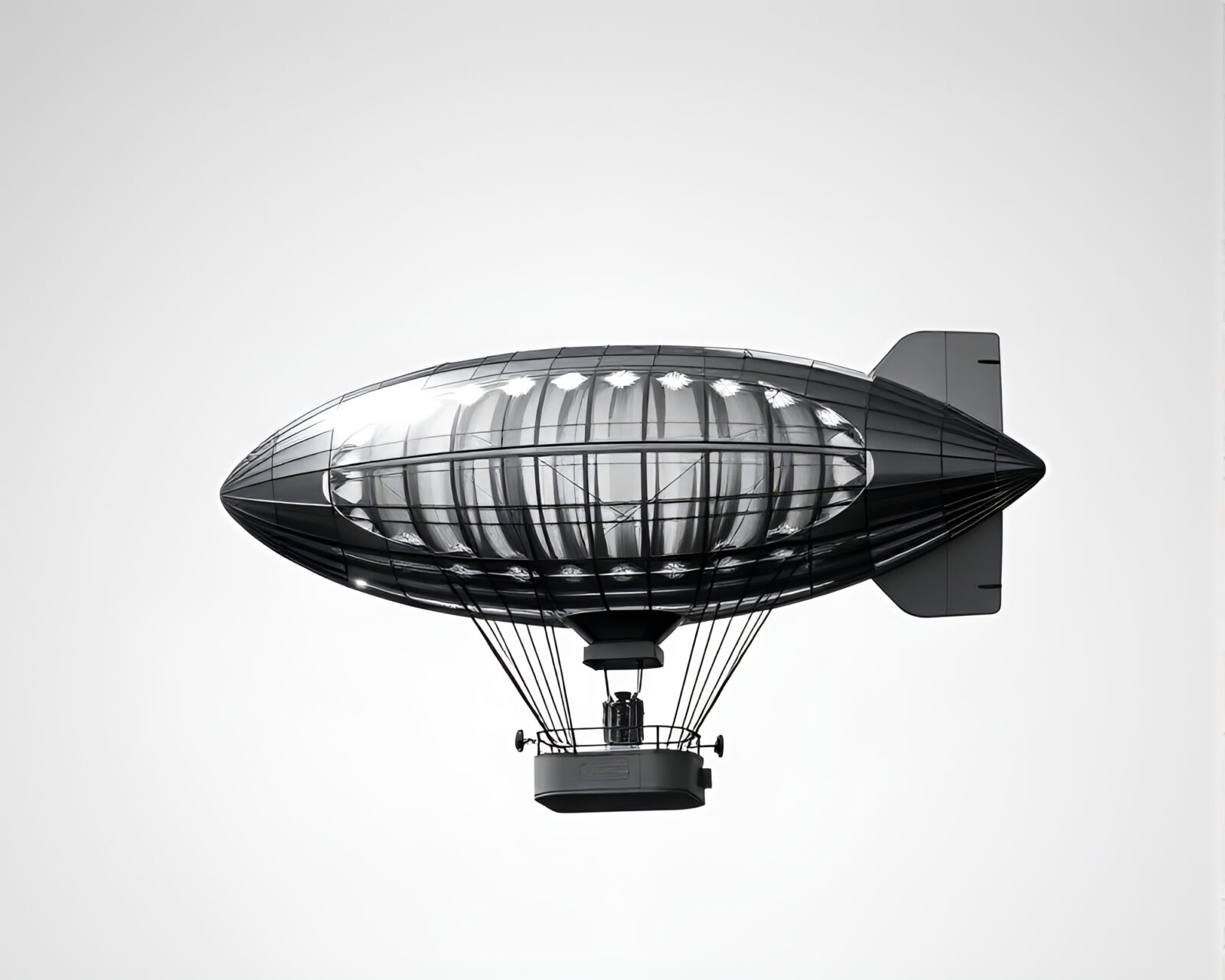 A Zeppelin floating in a clear sky with crosshatch shading