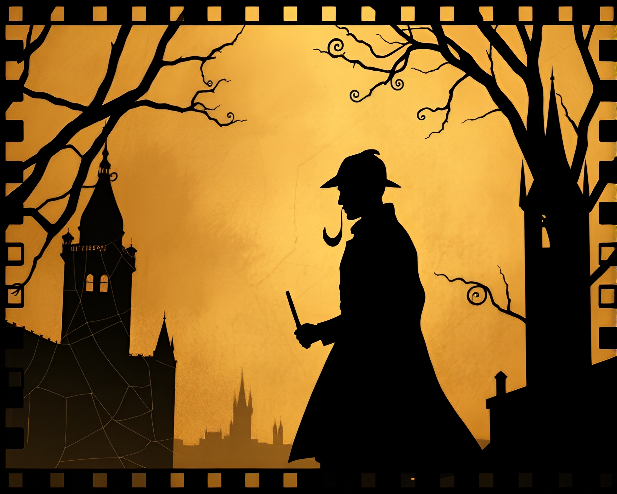 Sherlock Holmes in Copper-Tone Film Strip Border – free AI stock image